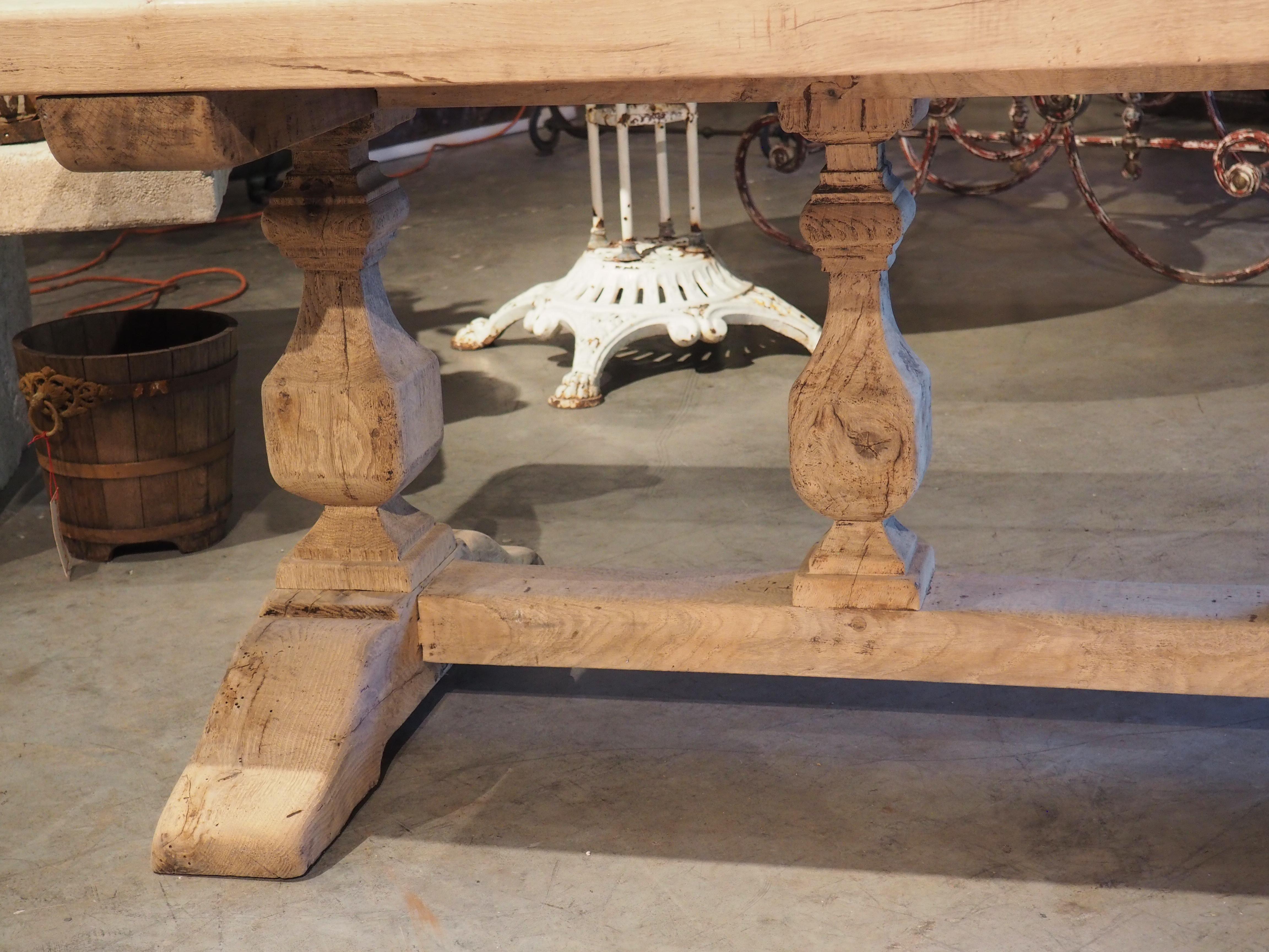Early 1900s French Bleached Oak Monastery Table with Balustrade Stretcher 7