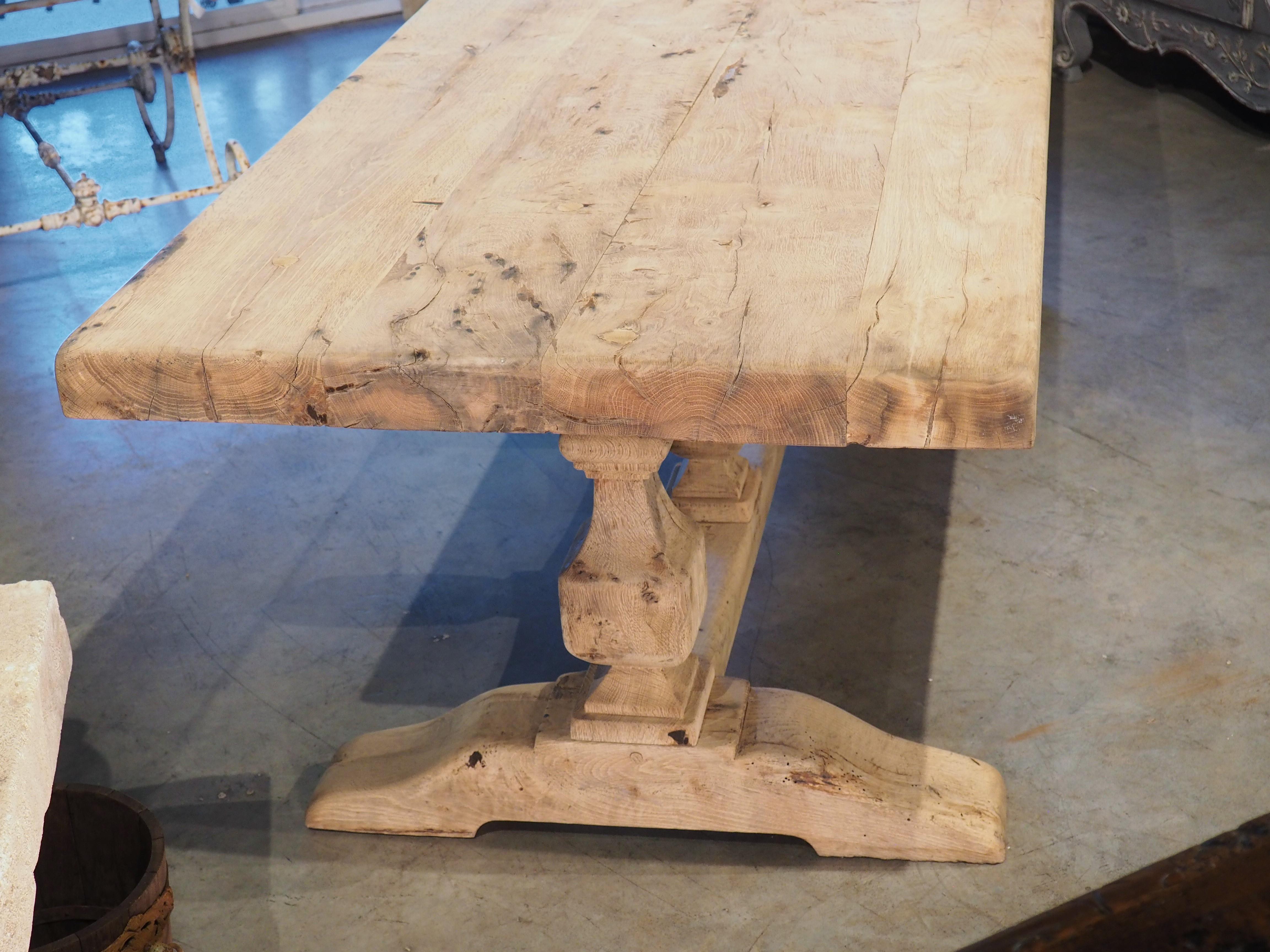 Early 1900s French Bleached Oak Monastery Table with Balustrade Stretcher 10