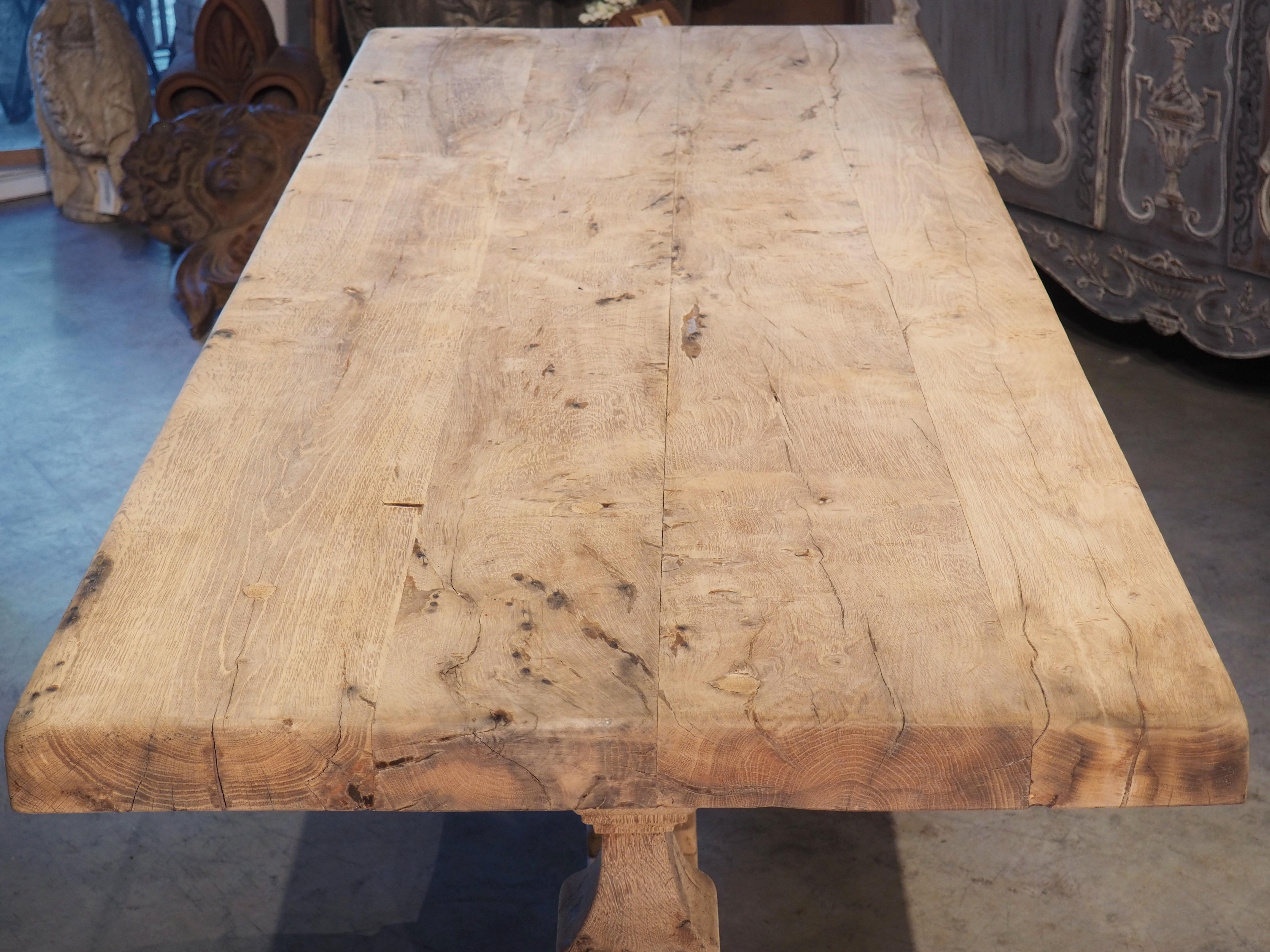 Early 1900s French Bleached Oak Monastery Table with Balustrade Stretcher 11