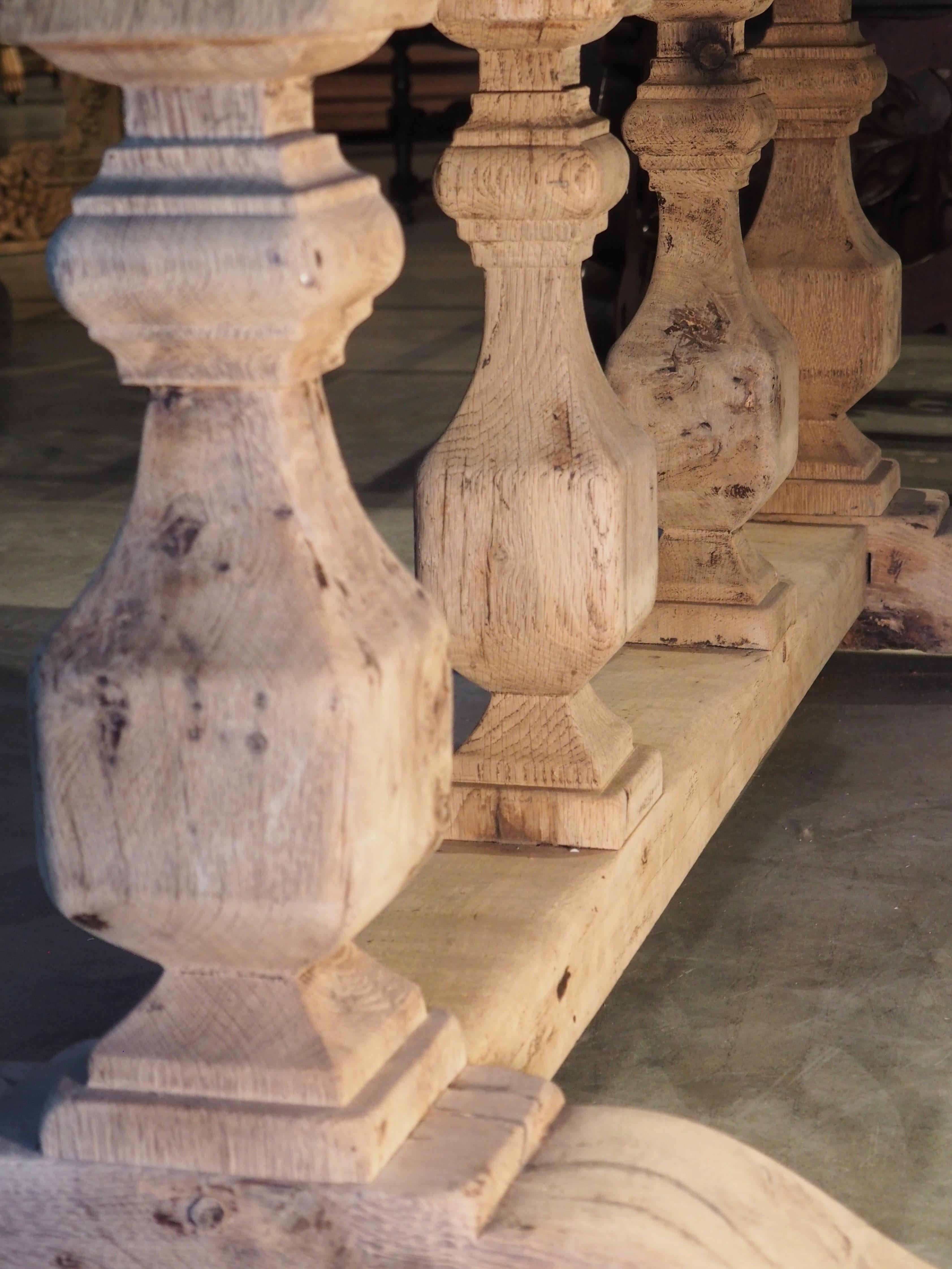 Early 1900s French Bleached Oak Monastery Table with Balustrade Stretcher 12