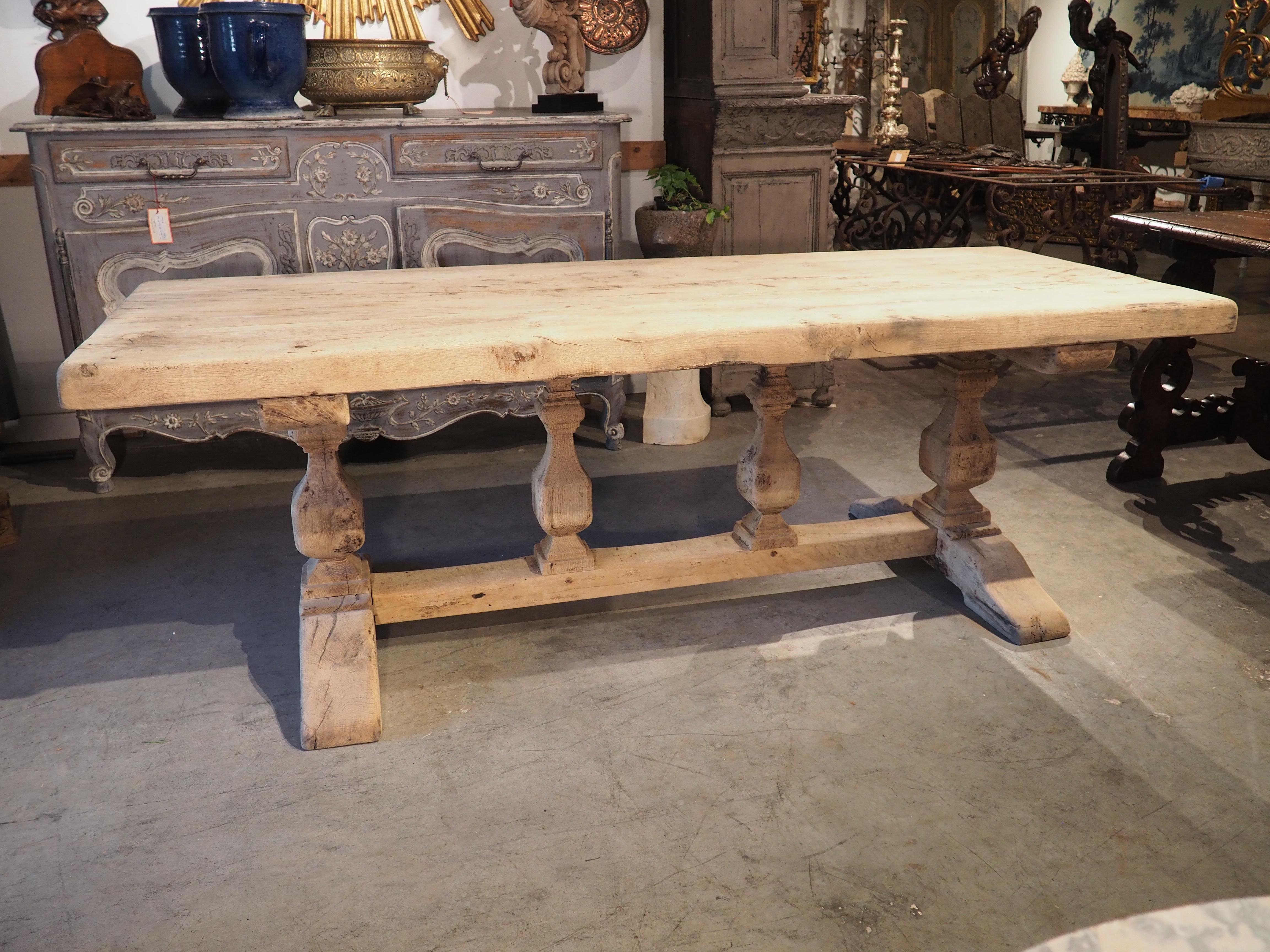 Early 1900s French Bleached Oak Monastery Table with Balustrade Stretcher 13