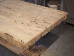 Table de monastère française du début des années 1900 en chêne blanchi avec brancard