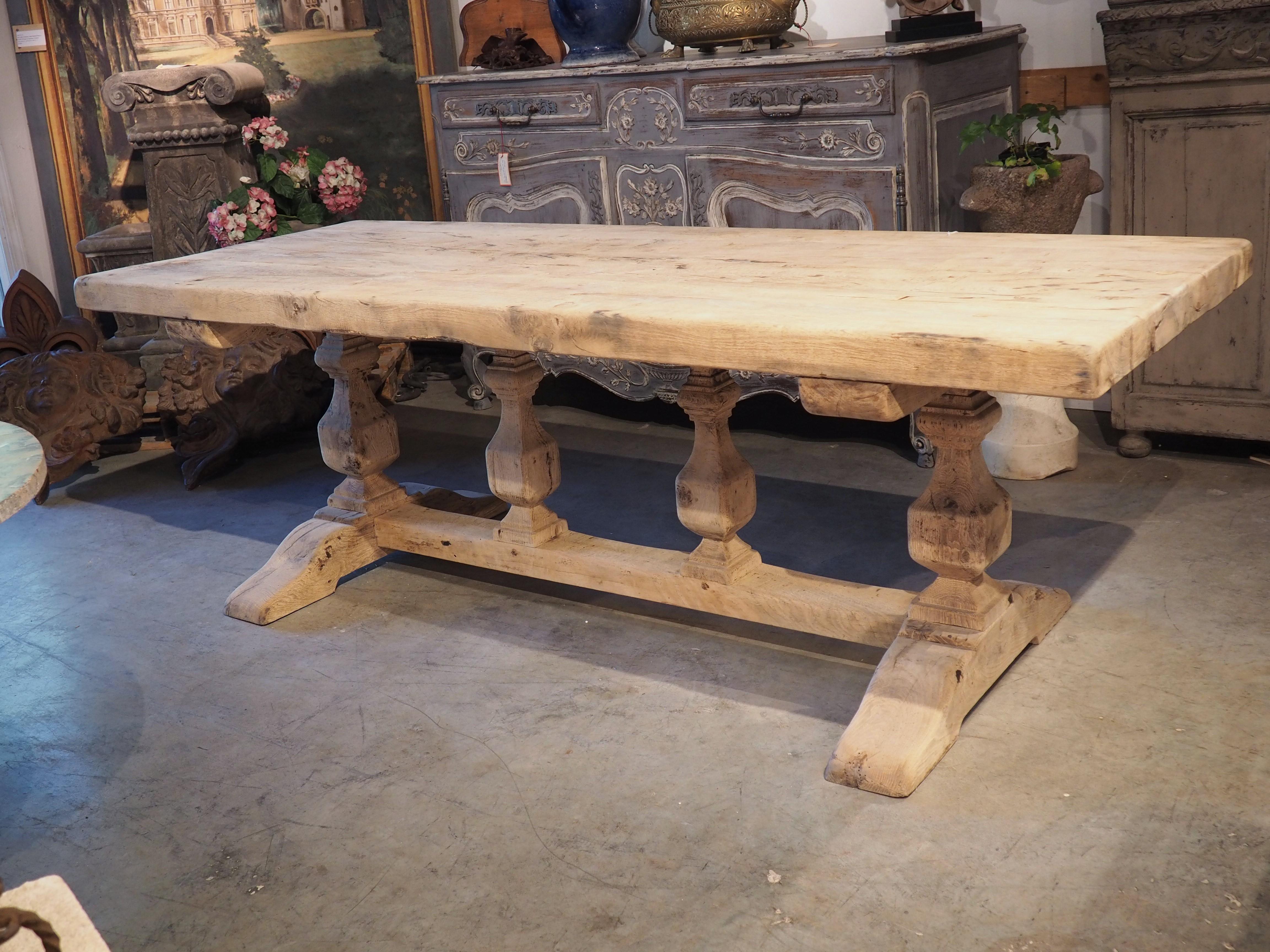 Early 1900s French Bleached Oak Monastery Table with Balustrade Stretcher 14