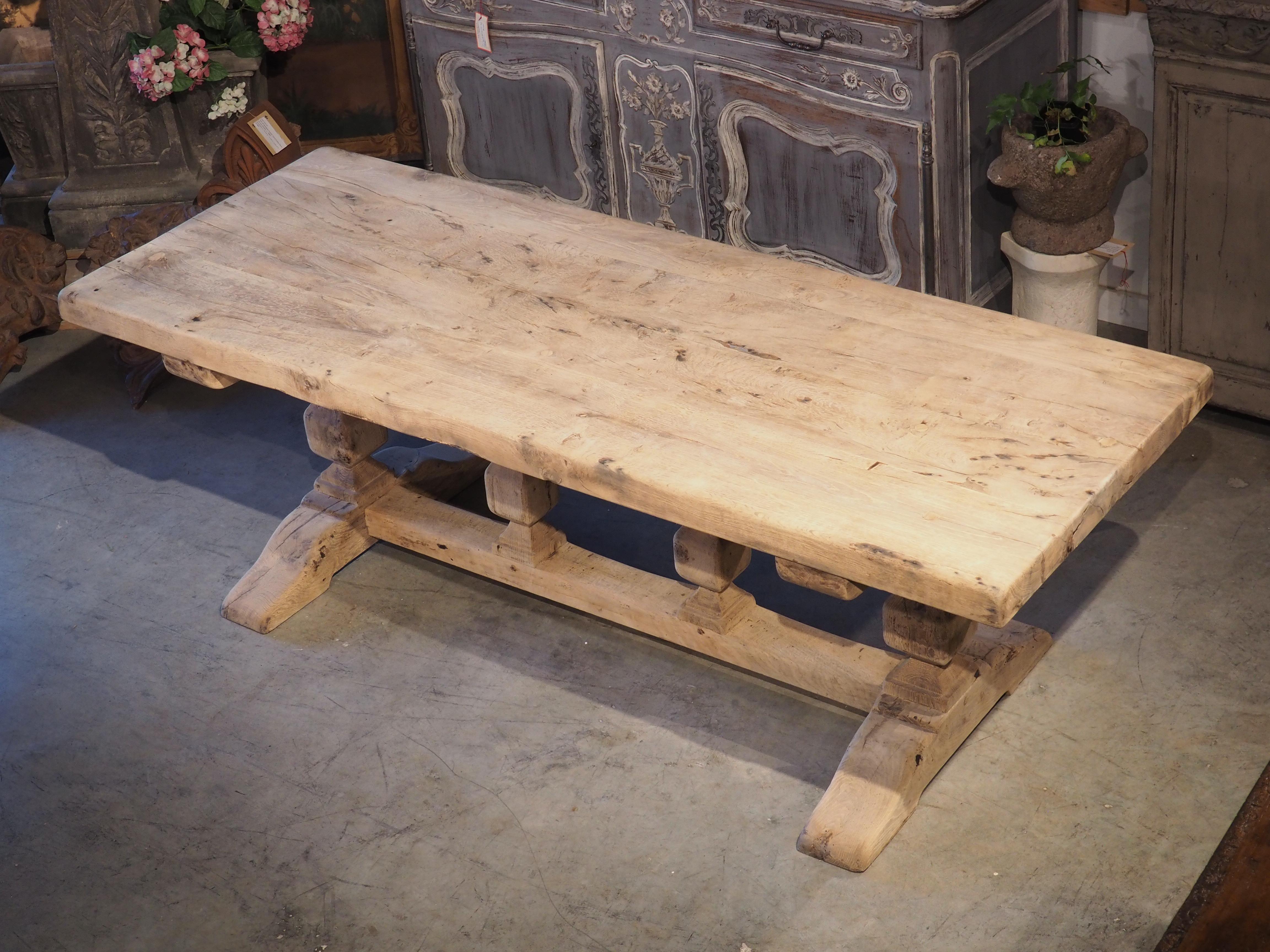 Early 1900s French Bleached Oak Monastery Table with Balustrade Stretcher 1