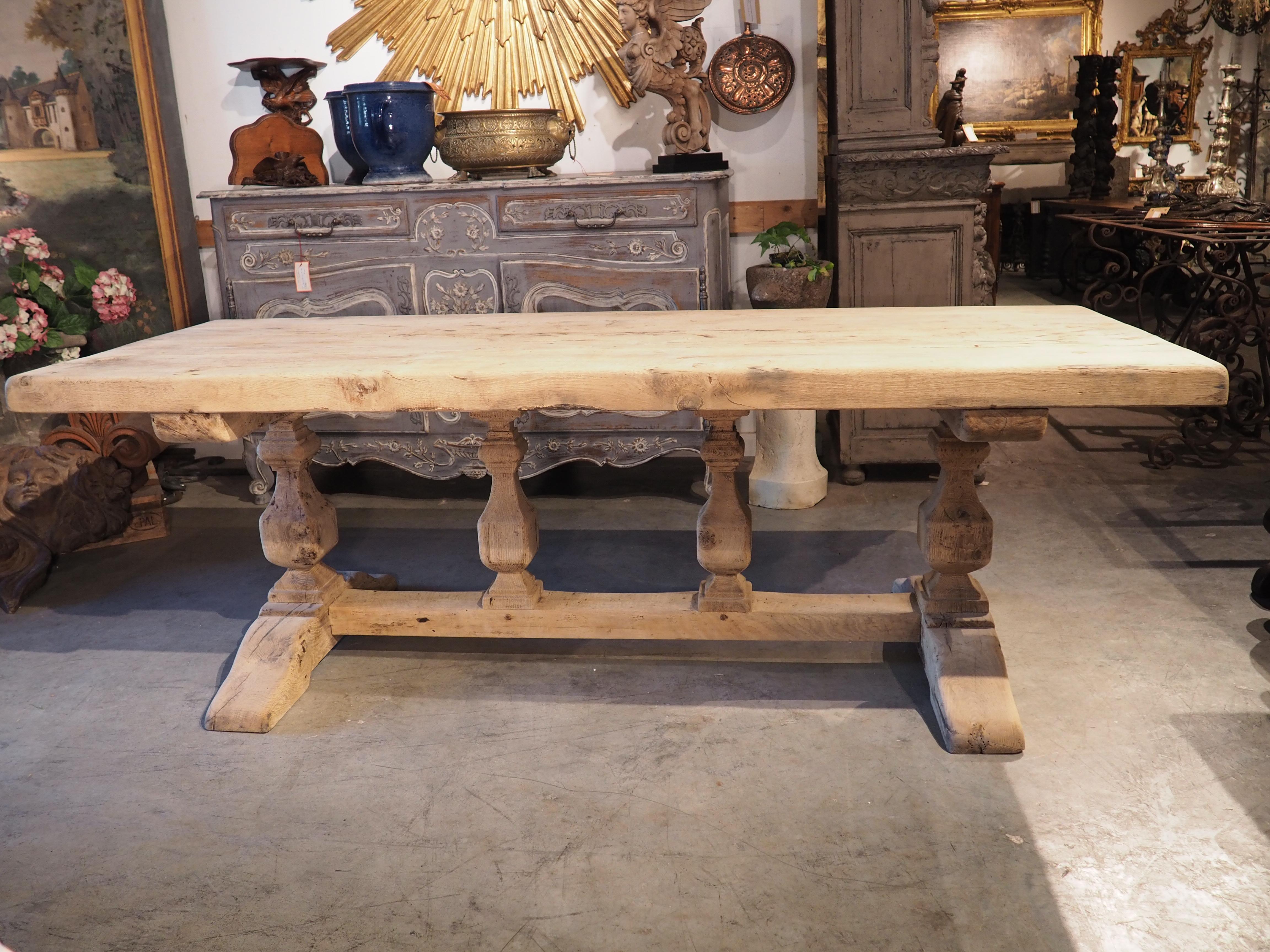 Early 1900s French Bleached Oak Monastery Table with Balustrade Stretcher 2