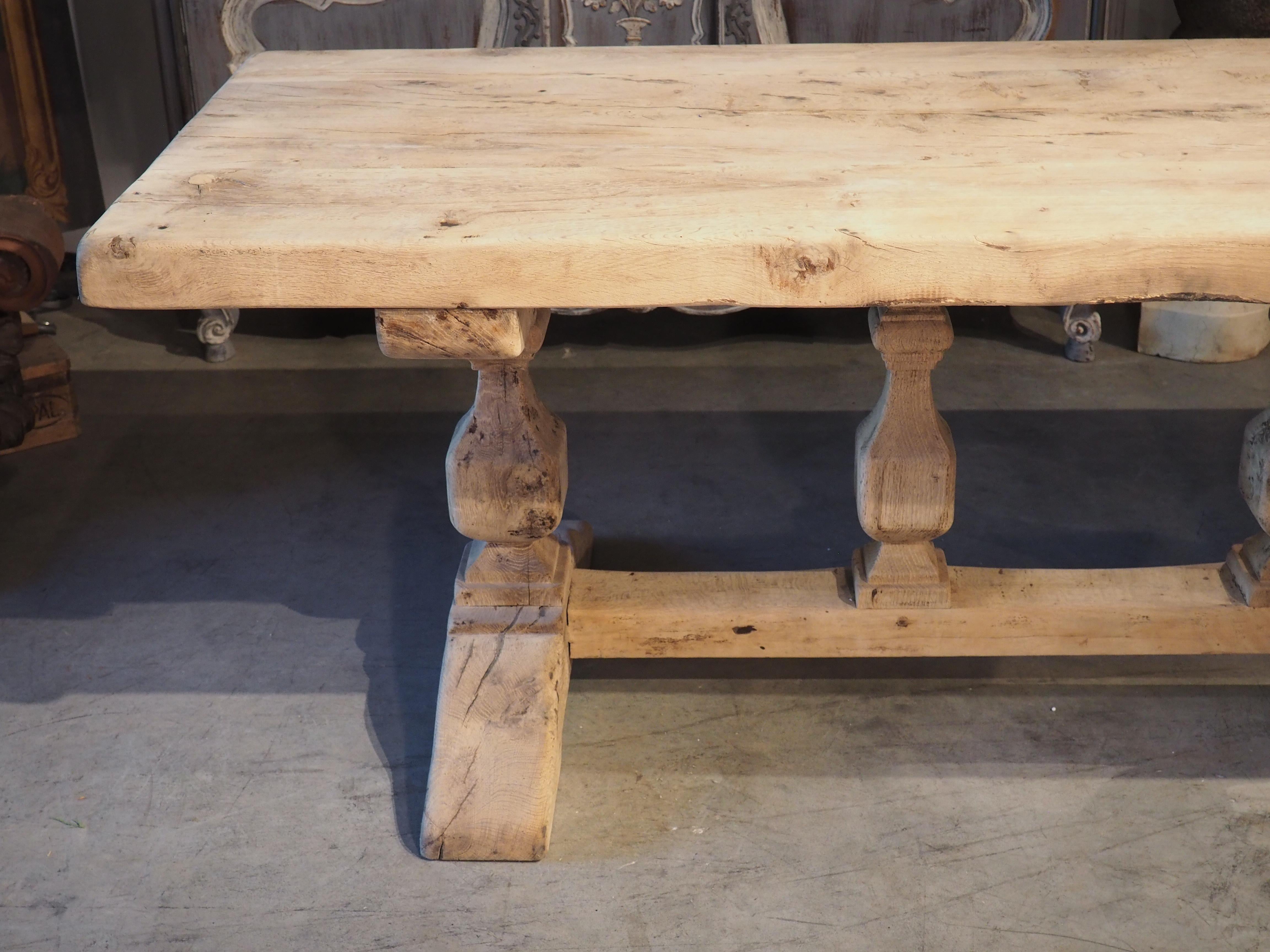 Early 1900s French Bleached Oak Monastery Table with Balustrade Stretcher 3