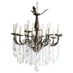 Antique Early 1900s French Brass Chandelier with Sixteen Lamps