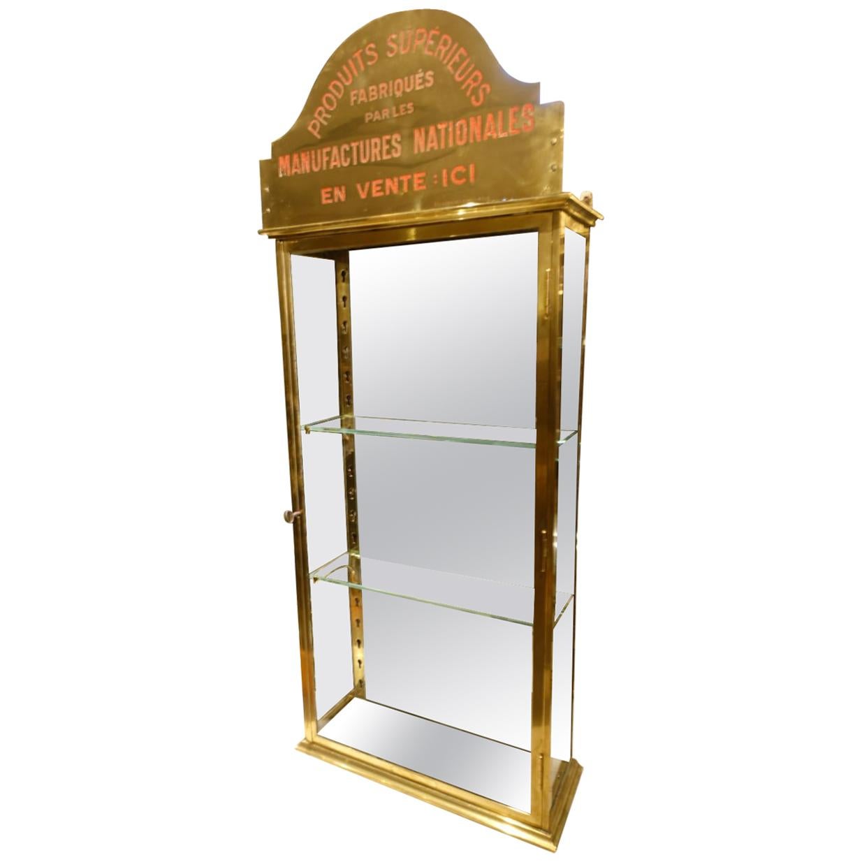 Early 1900s French Brass Wall Boutique Display Cabinet