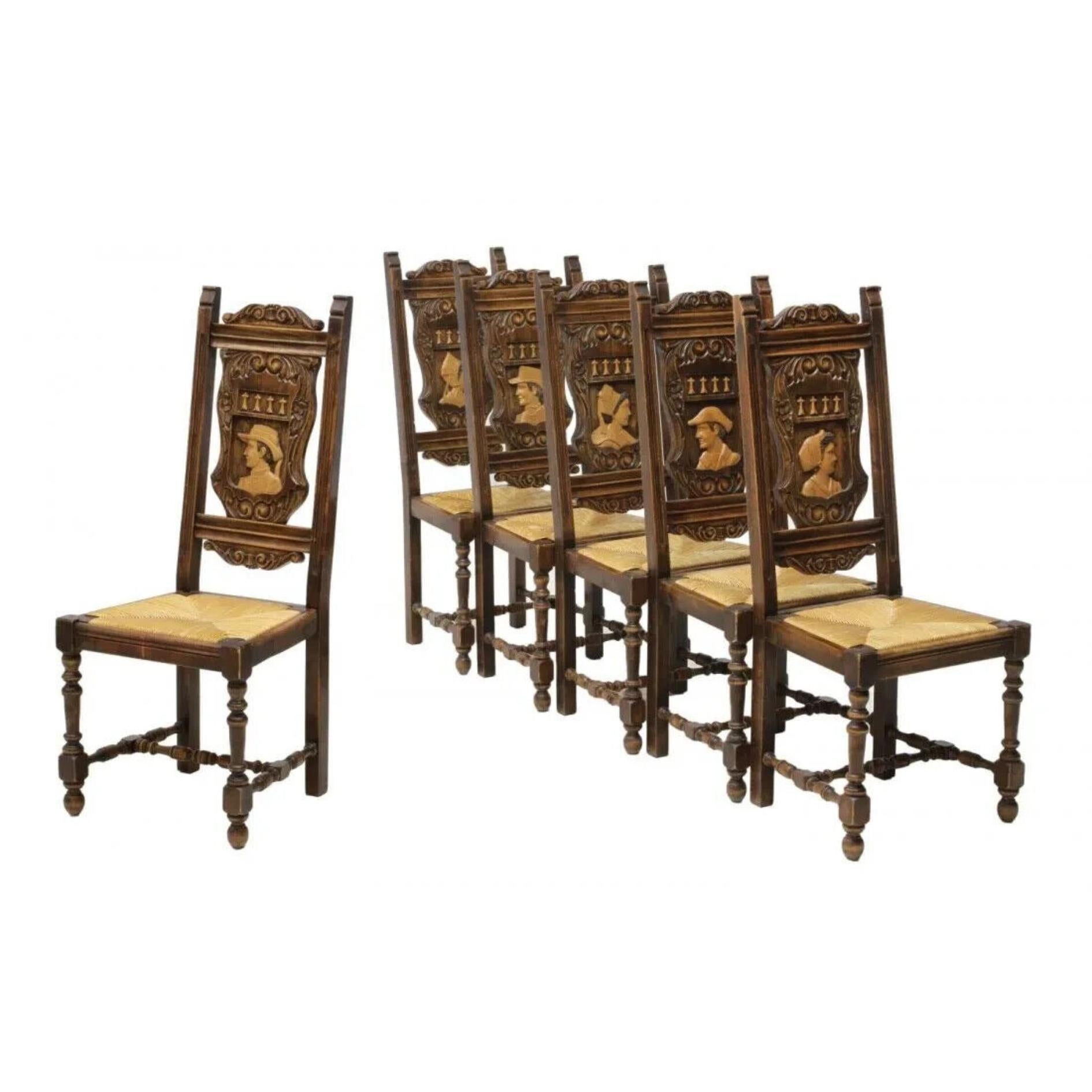 Early 1900s French Breton, Set of 8, Sideboard, Table, 6 Chairs, Dining Set!! For Sale 5