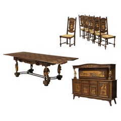 Early 1900s French Breton, Set of 8, Sideboard, Table, 6 Chairs, Dining Set!!