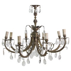 Early 1900s French Bronze & Crystal Chandelier 8-Arm w/ Acanthus Leaf Detail