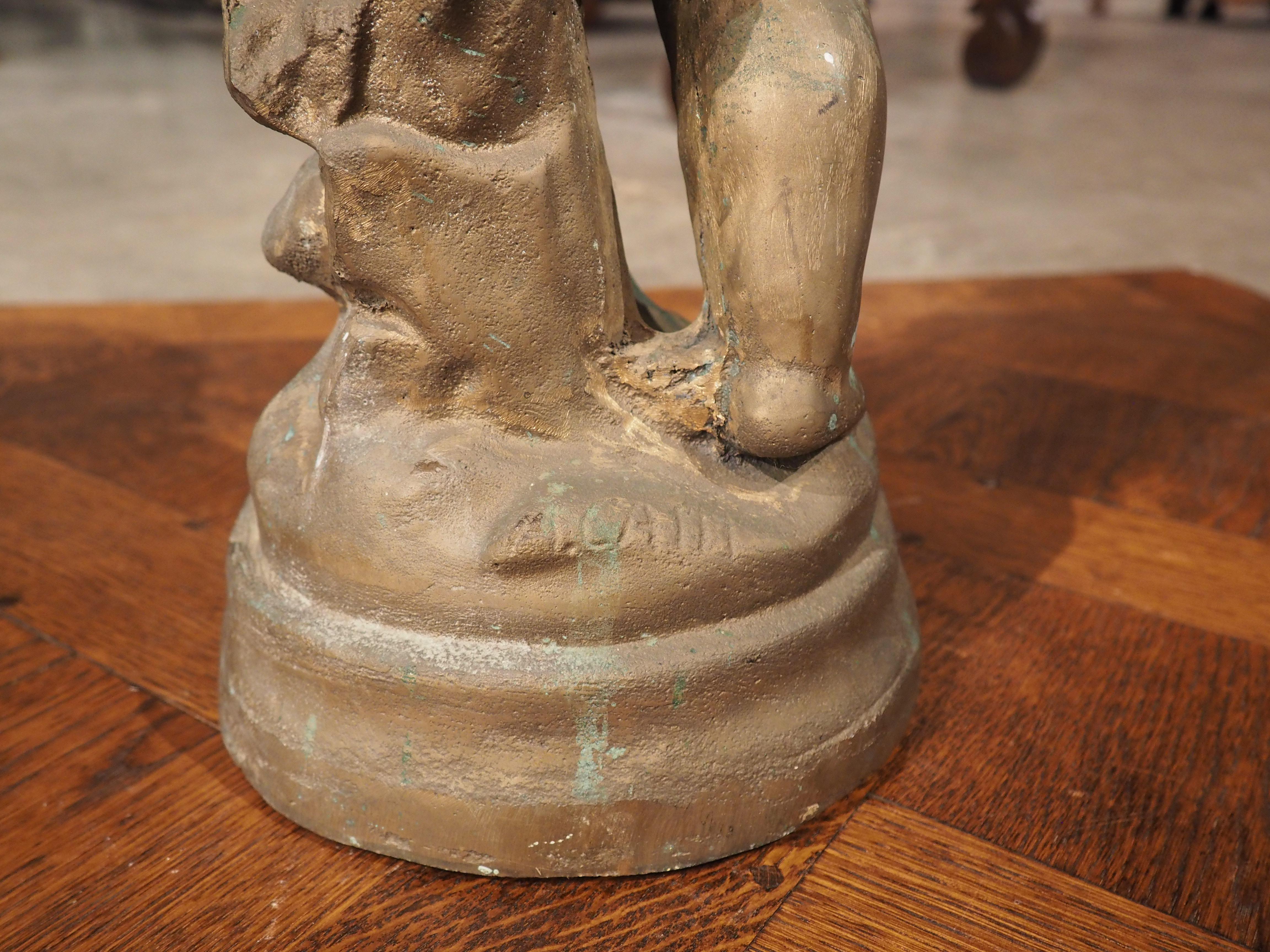 Early 1900s French Bronze Statue of Boy and Duck 5