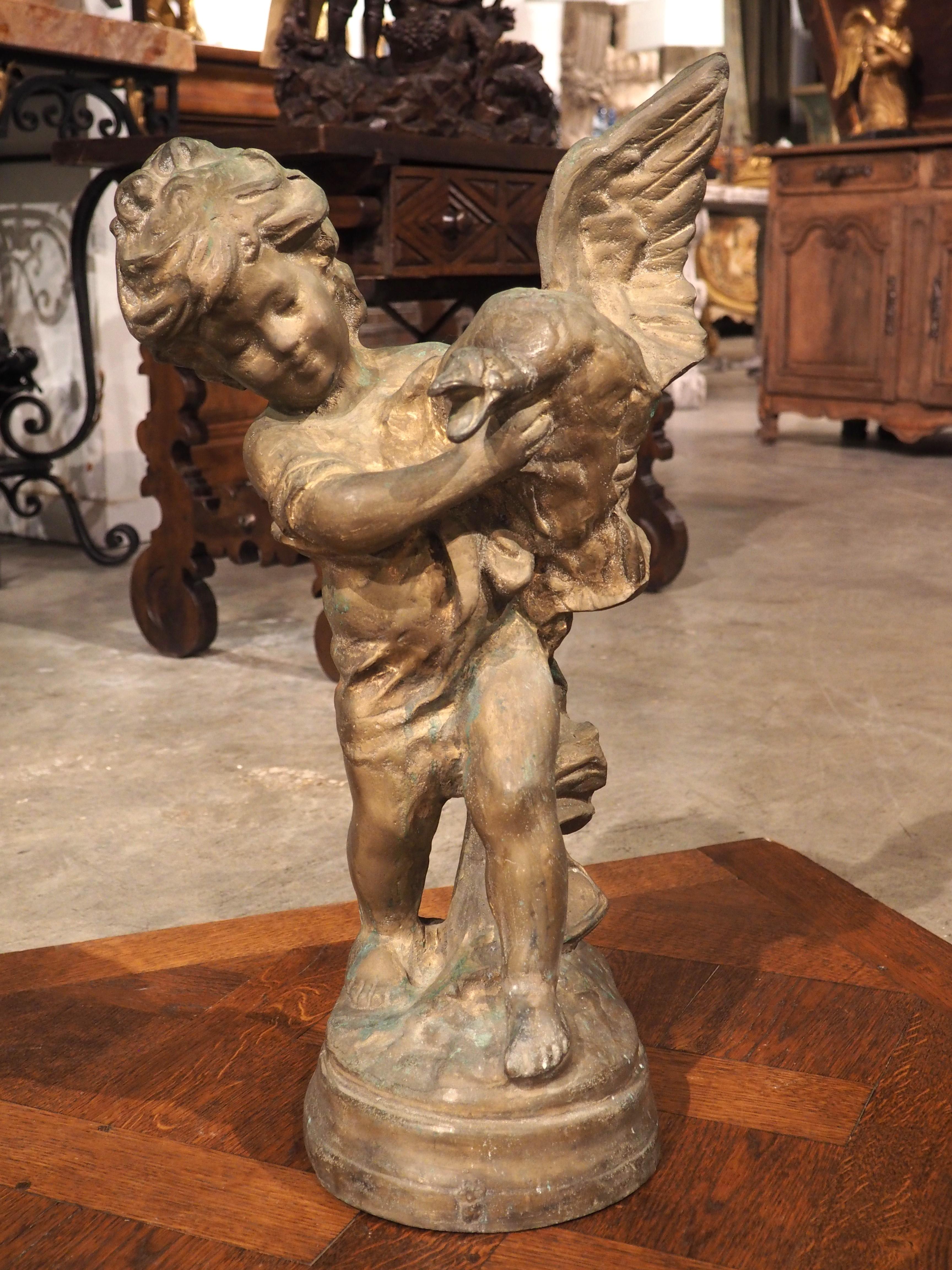 Early 1900s French Bronze Statue of Boy and Duck 6