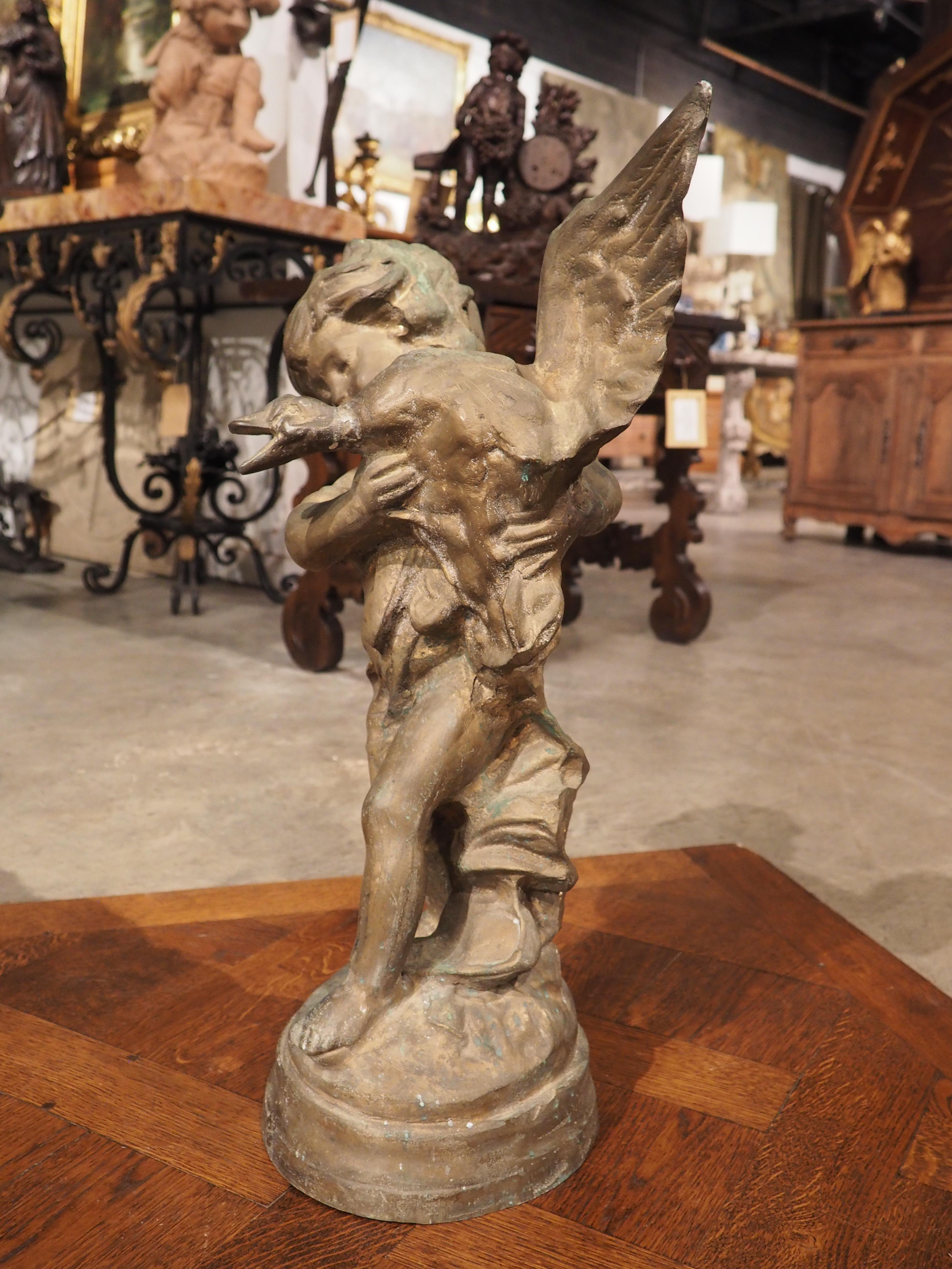 Early 1900s French Bronze Statue of Boy and Duck For Sale 8