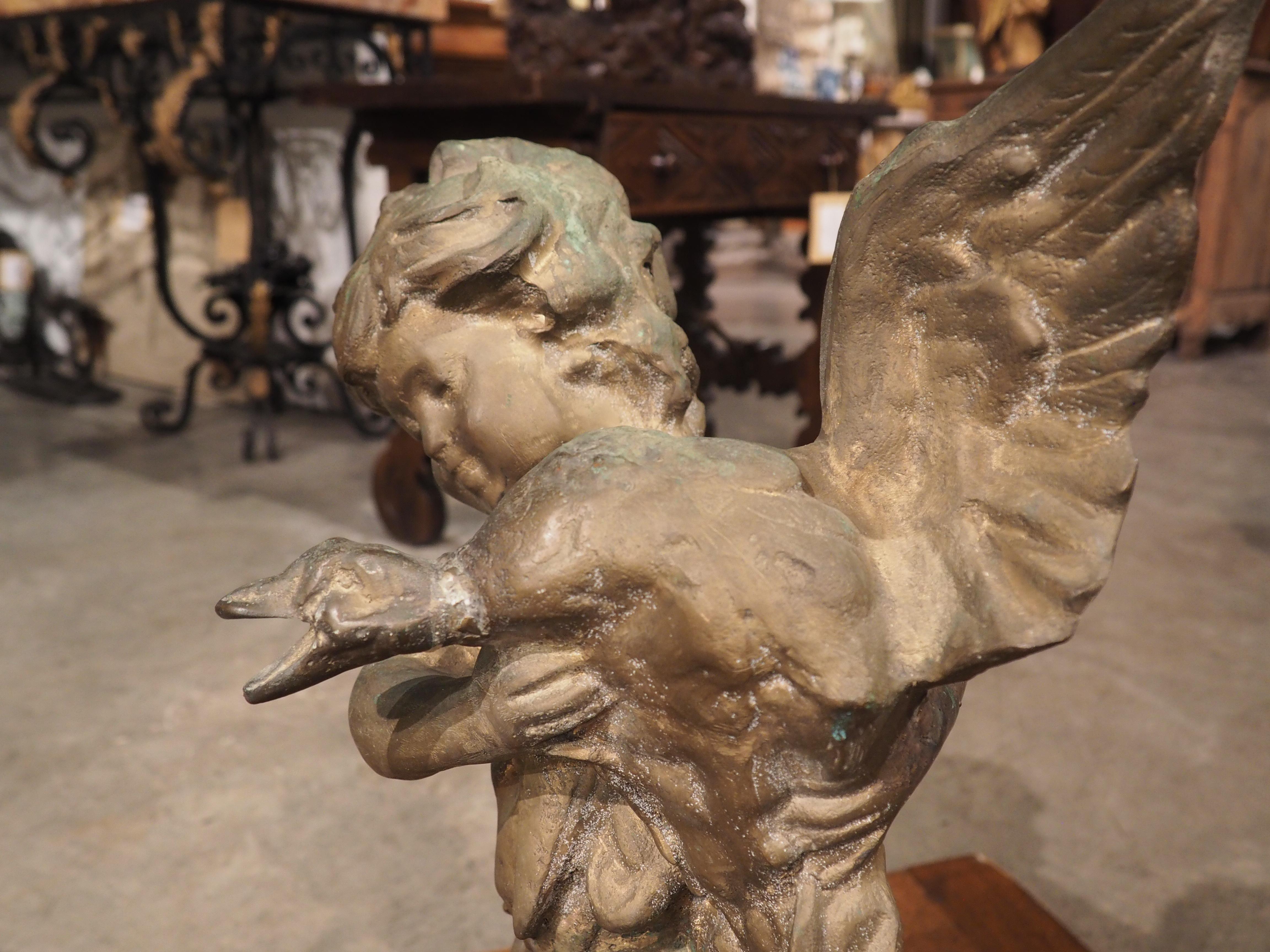 Early 1900s French Bronze Statue of Boy and Duck For Sale 10