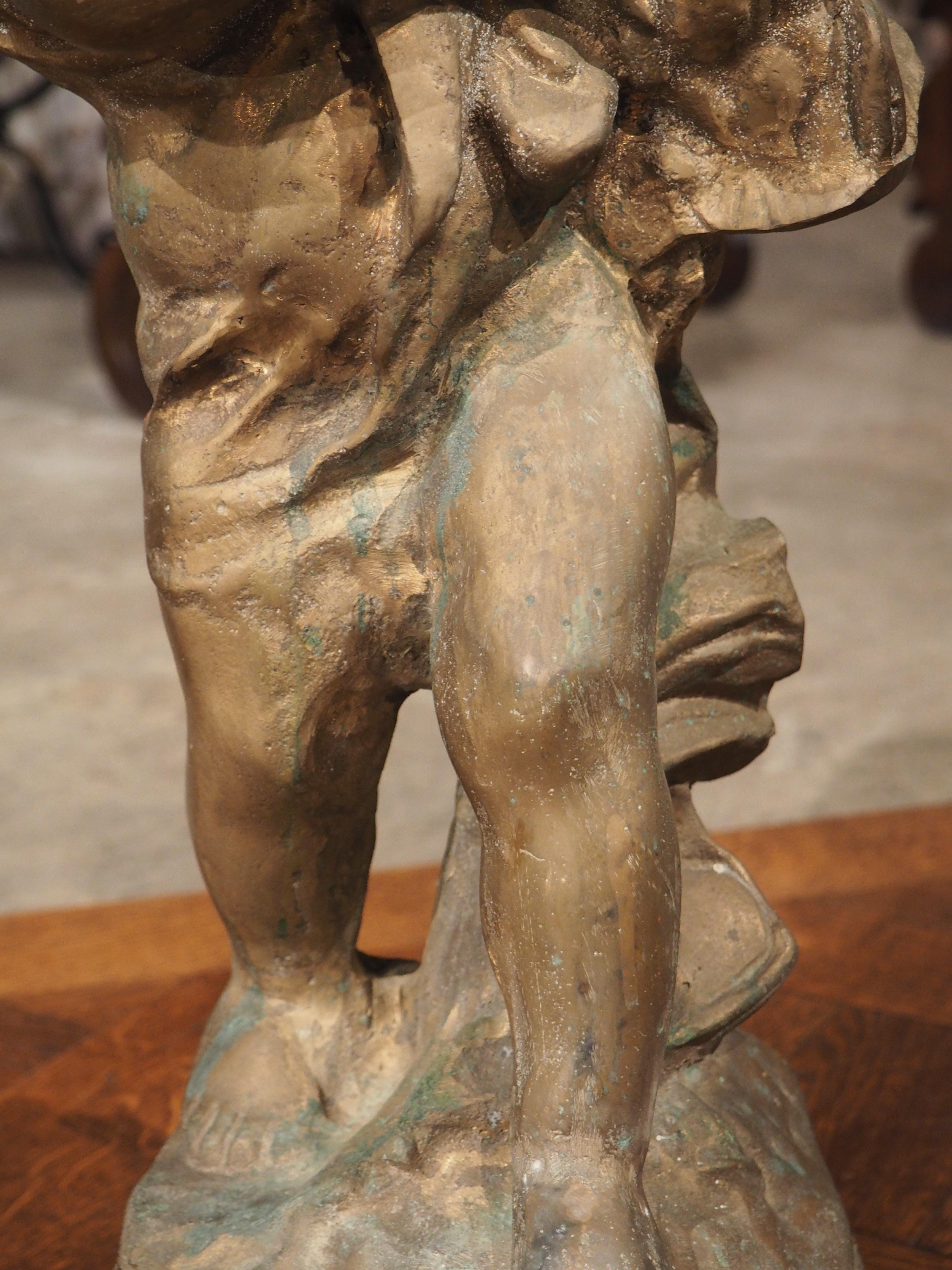 Cast Early 1900s French Bronze Statue of Boy and Duck