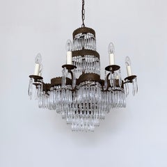 Early 1900s French Chandelier Waterfall Petal Frame with Faceted Icicle Drops