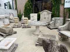 Early 1900s French Circular Limestone Table with Fluted Octagonal Base