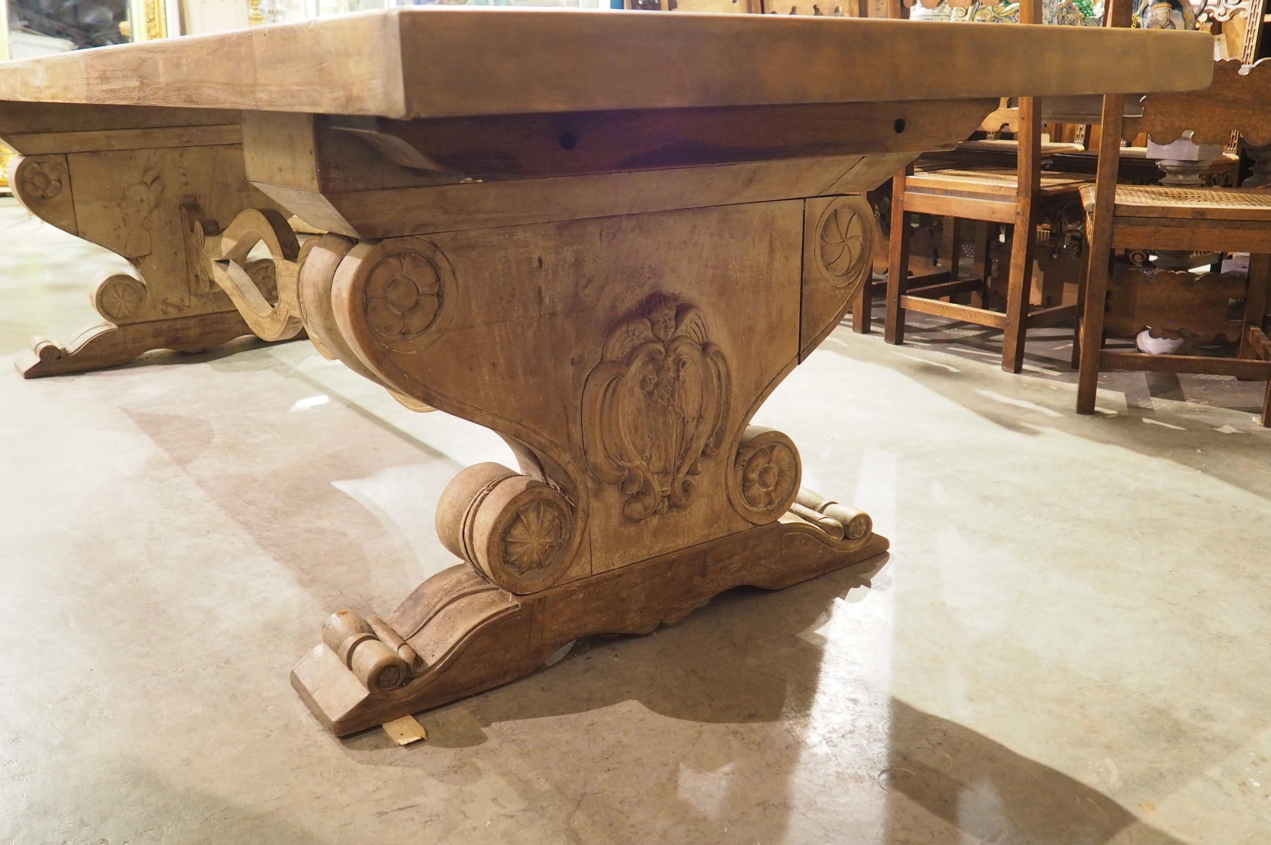 Early 1900’s French Dining Table with Shaped Trestle Supports and Cartouche Carv For Sale 6