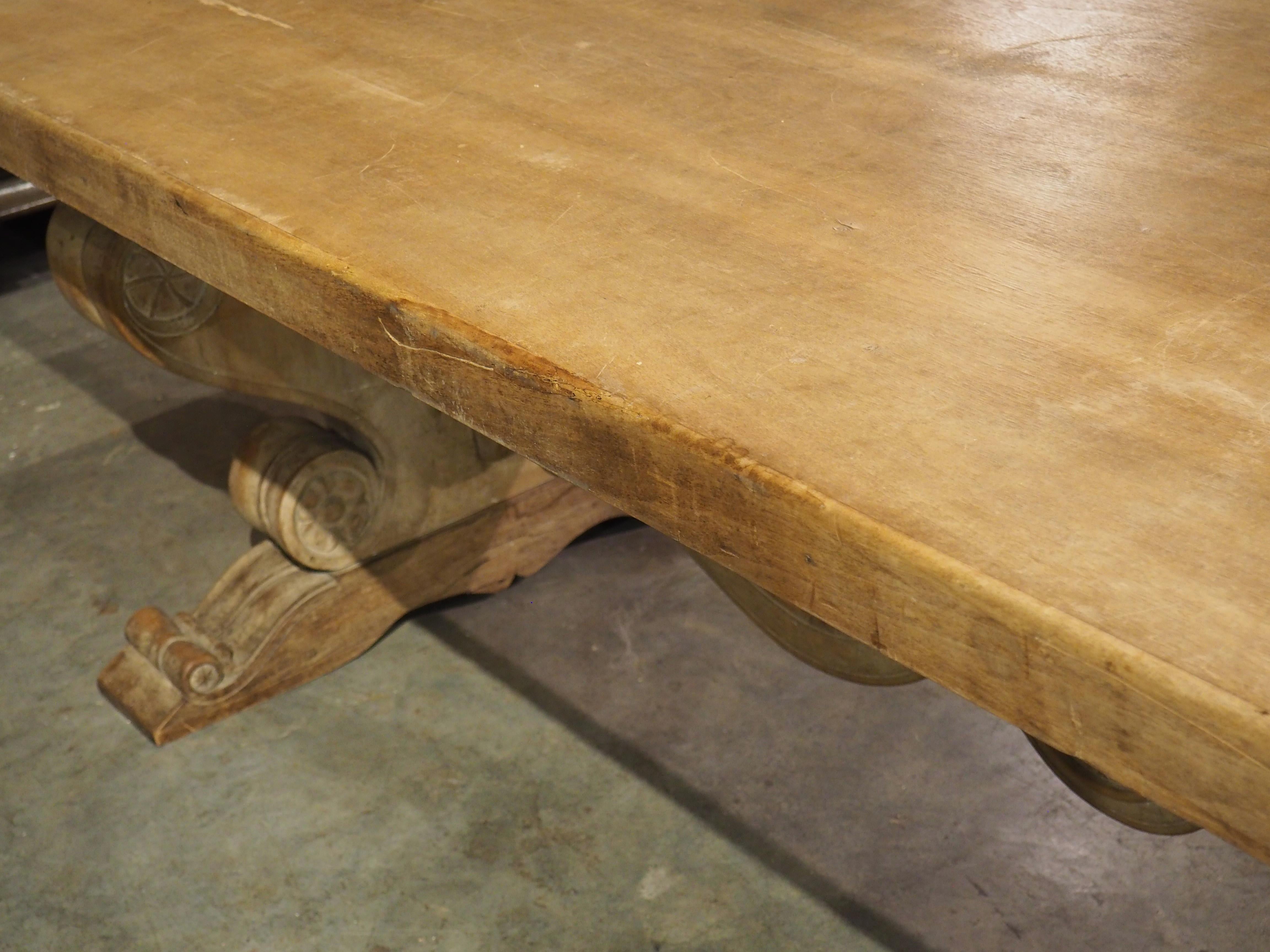 Early 1900’s French Dining Table with Shaped Trestle Supports and Cartouche Carv For Sale 8