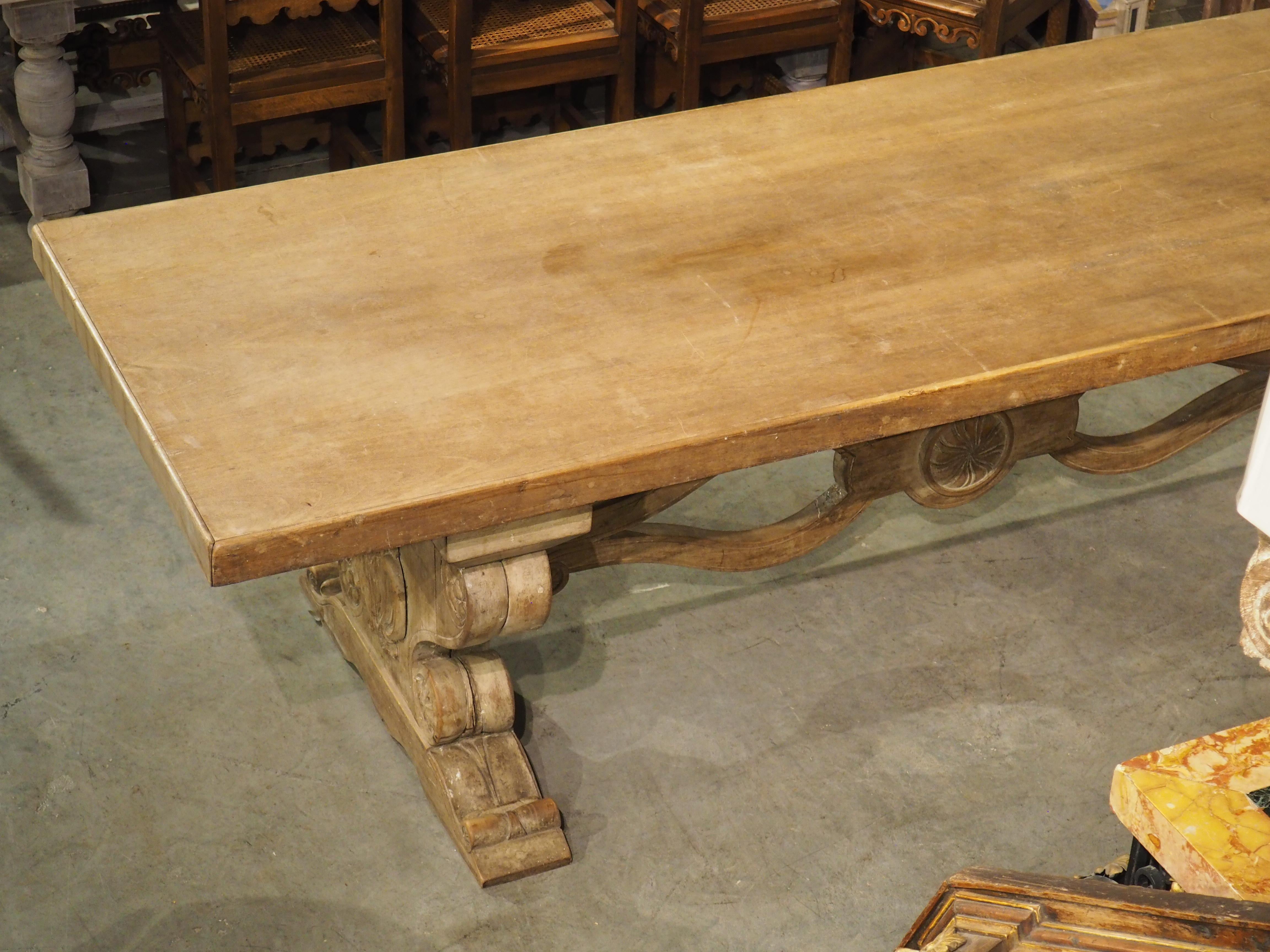 Early 1900’s French Dining Table with Shaped Trestle Supports and Cartouche Carv For Sale 9