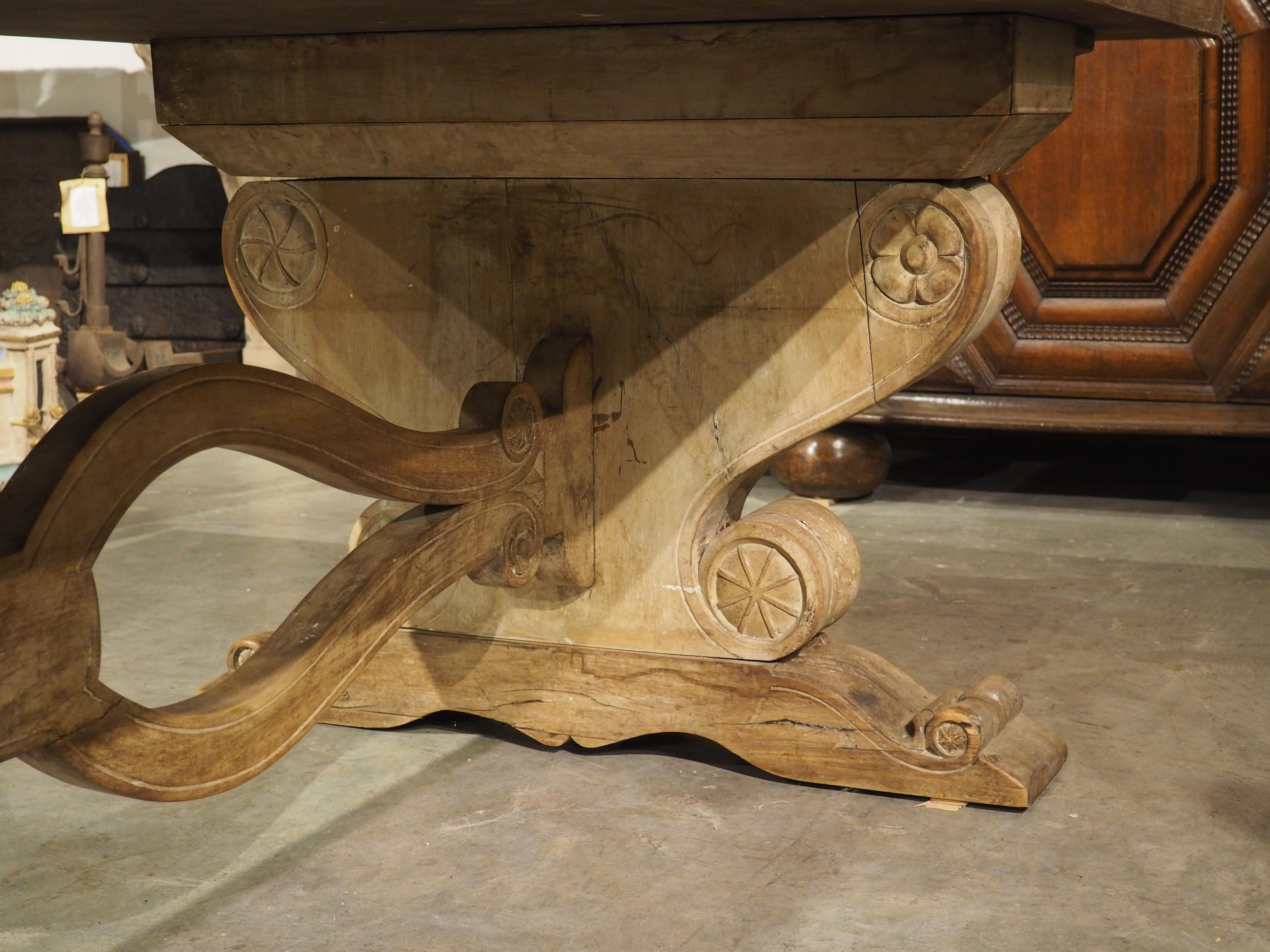 Early 1900’s French Dining Table with Shaped Trestle Supports and Cartouche Carv For Sale 12