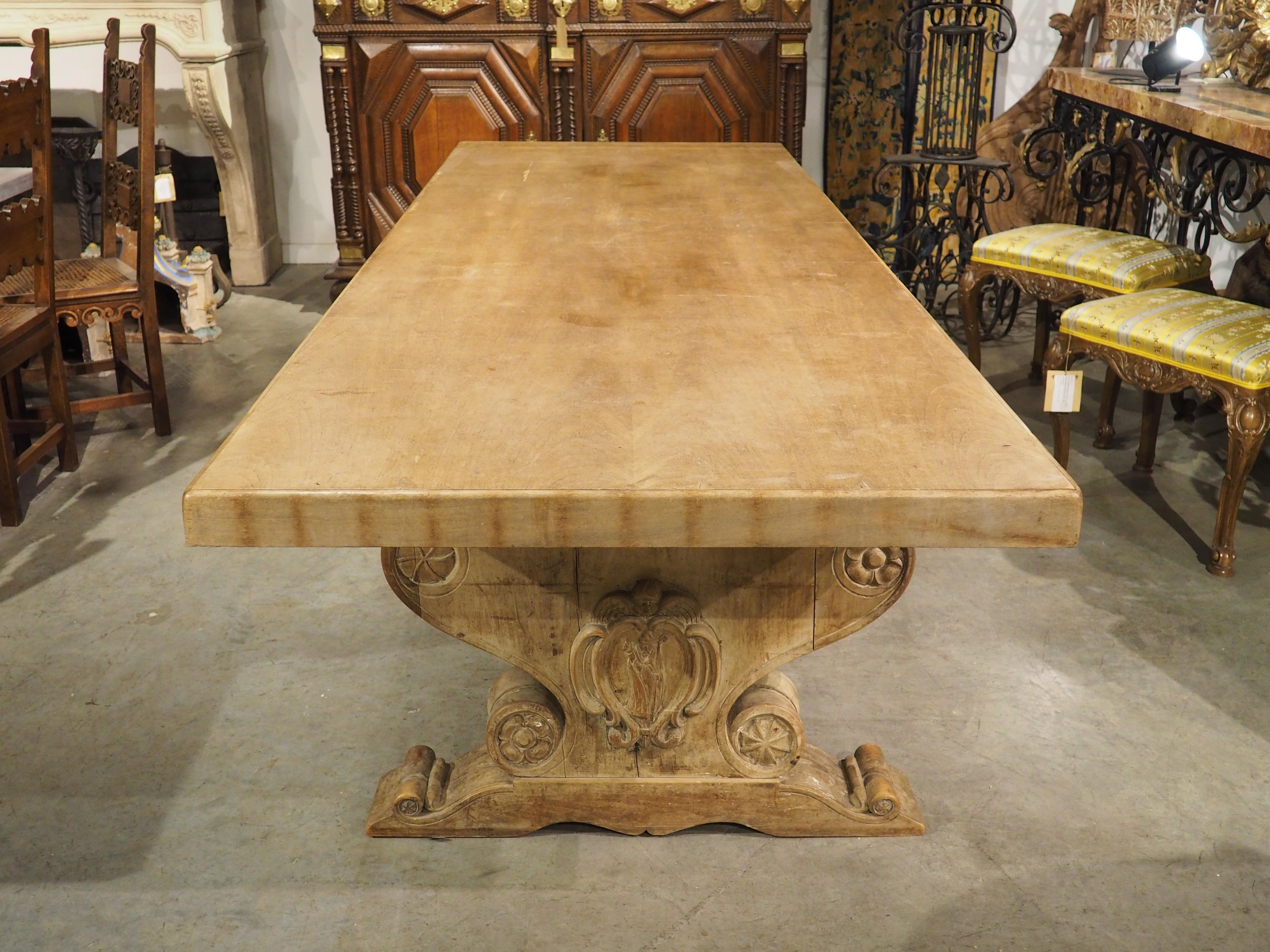 Early 1900’s French Dining Table with Shaped Trestle Supports and Cartouche Carv For Sale 13