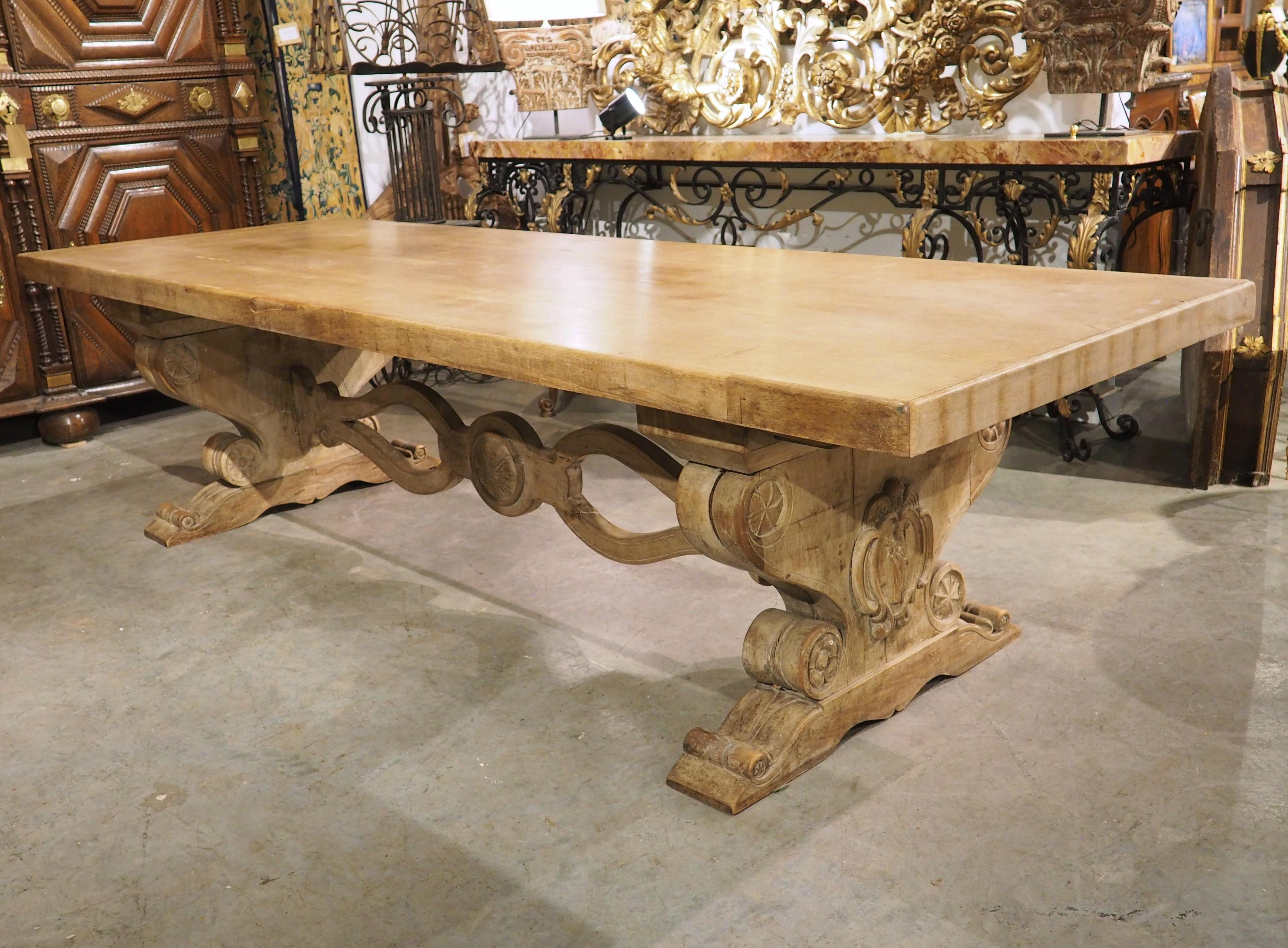 Early 1900’s French Dining Table with Shaped Trestle Supports and Cartouche Carv For Sale 14