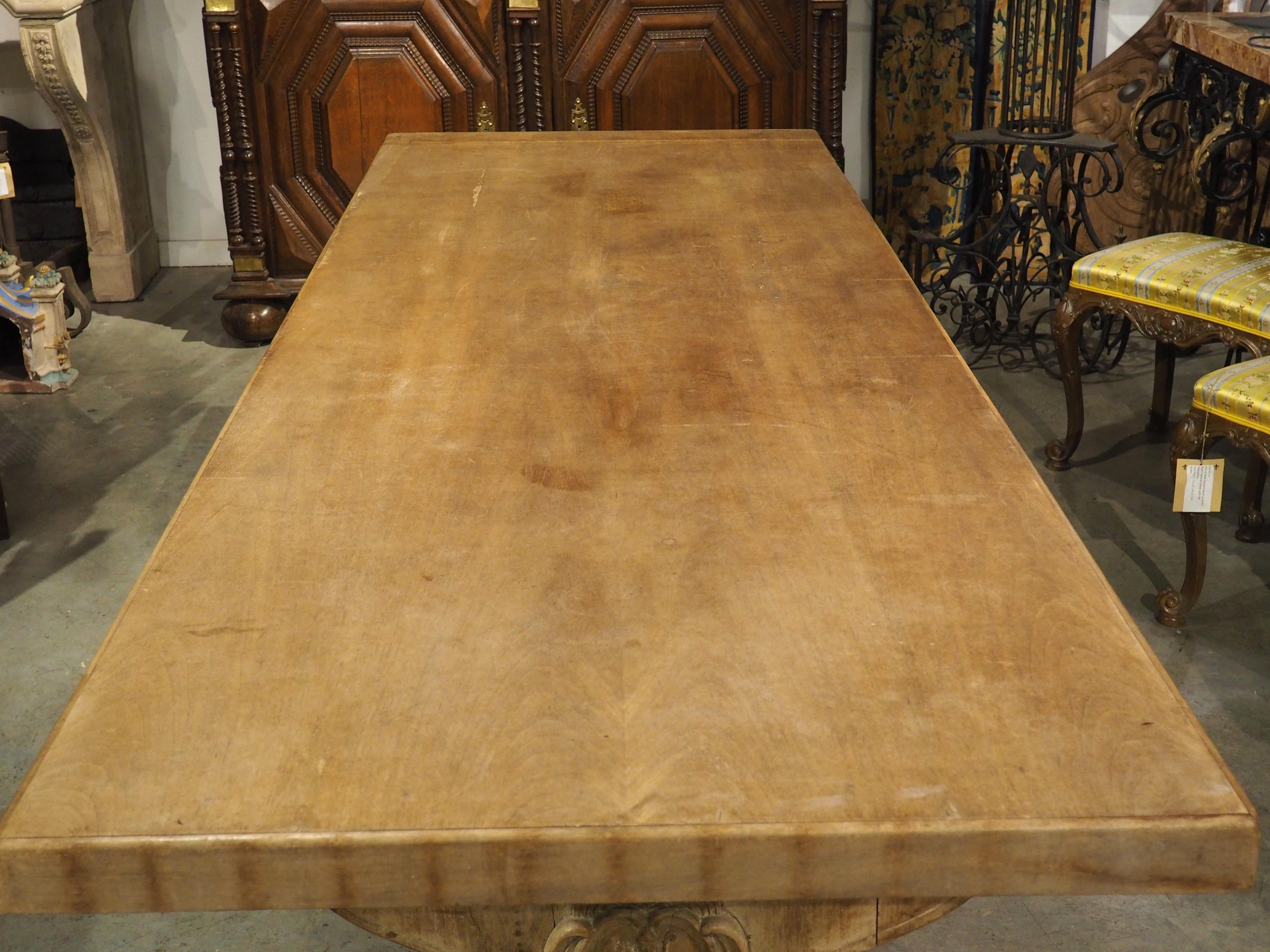 Early 1900’s French Dining Table with Shaped Trestle Supports and Cartouche Carv In Good Condition For Sale In Dallas, TX