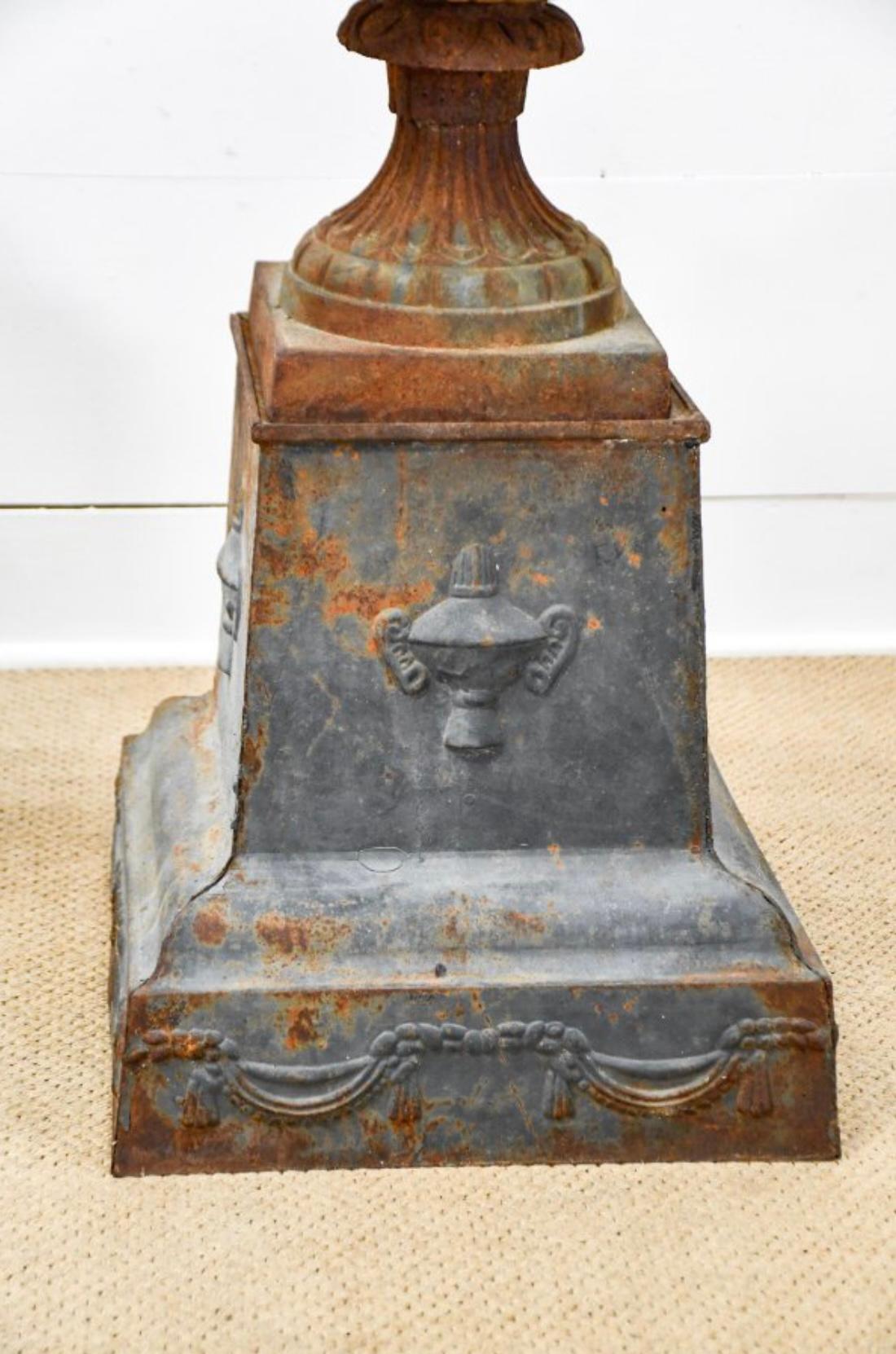 Early 1900s French Grand Tour Cast Iron Medici Garden Urns IMO Fiske, a Pair 2