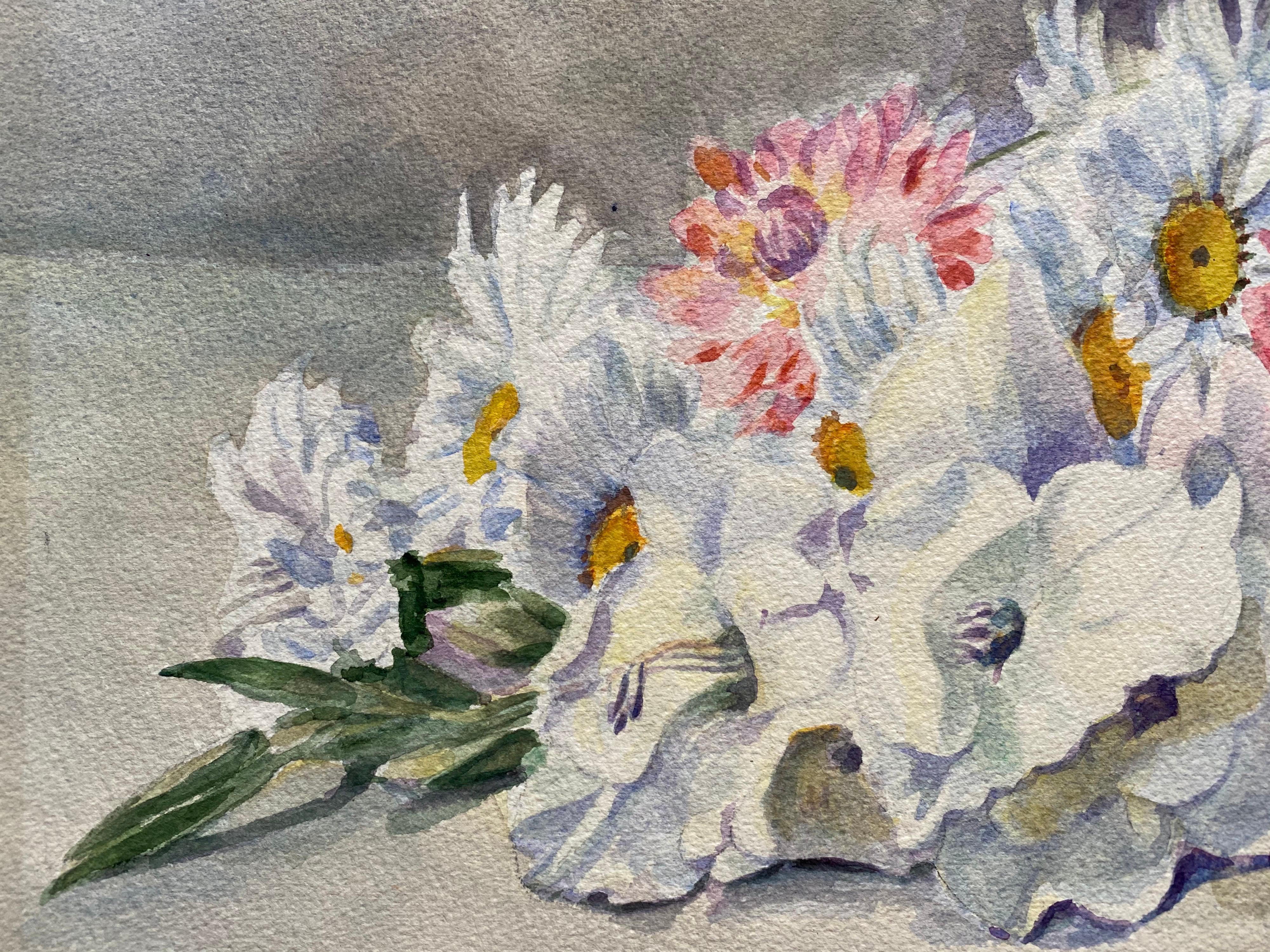 20th Century Early 1900's French Impressionist Signed Flower Watercolour by Marie Carreau For Sale