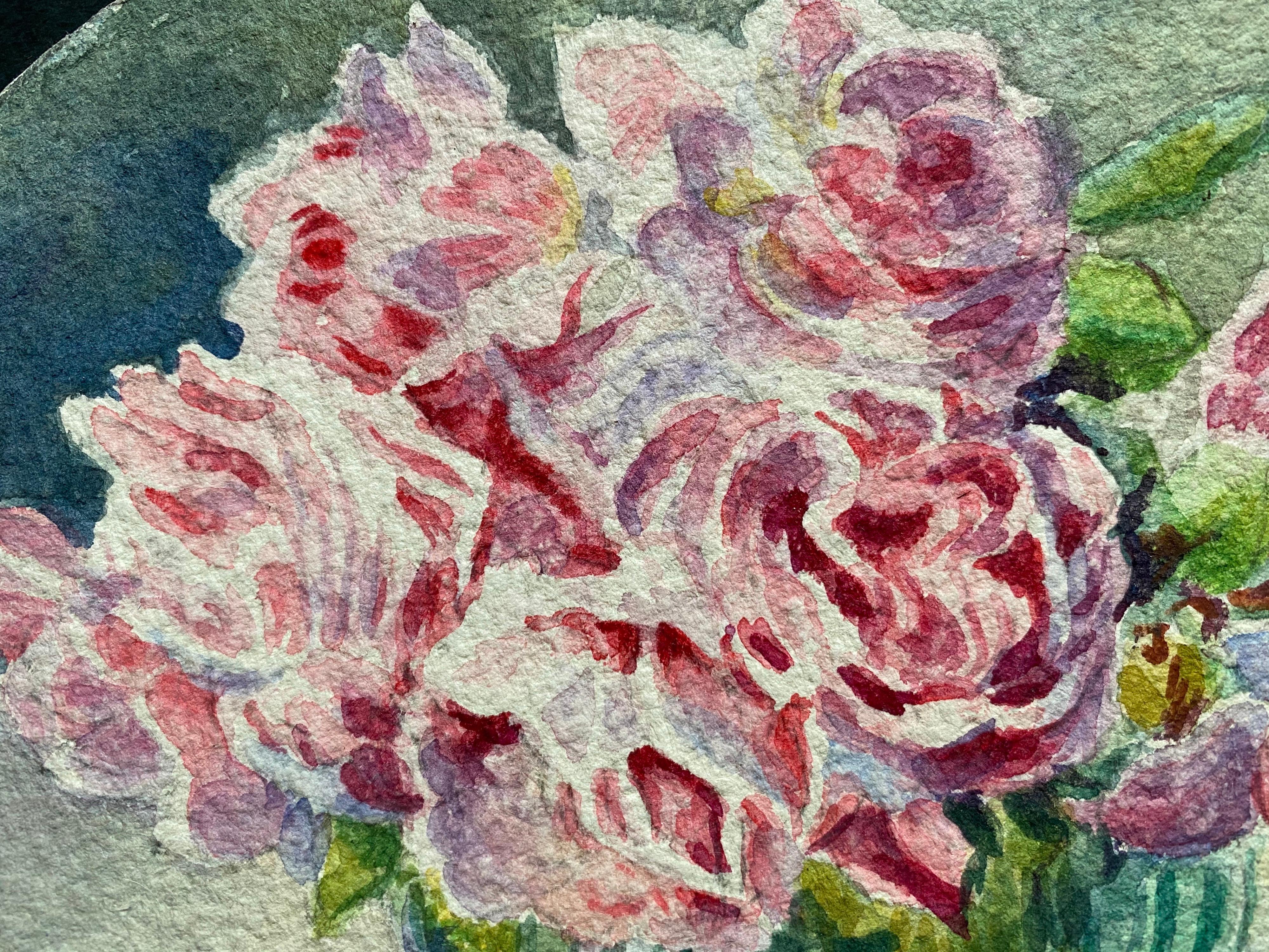 Acuarela de flores impresionista francesa de principios de 1900 firmada por Marie Carreau siglo XX en venta