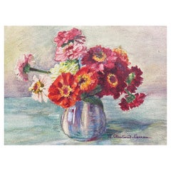 Französischer Impressionist aus den frühen 1900er Jahren, signiertes Blumenaquarell von Marie Carreau
