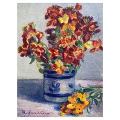 Französischer Impressionist aus den frühen 1900er Jahren, signiertes Blumenaquarell von Marie Carreau
