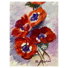Französischer Impressionist aus den frühen 1900er Jahren, signiertes Blumenaquarell von Marie Carreau