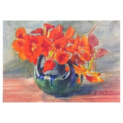 Französischer Impressionist aus den frühen 1900er Jahren, signiertes Blumenaquarell von Marie Carreau