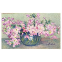 Französischer Impressionist aus den frühen 1900er Jahren, signiertes Blumenaquarell von Marie Carreau
