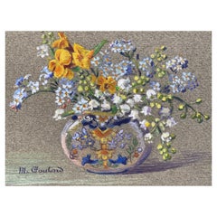 Französischer Impressionist aus den frühen 1900er Jahren, signiertes Blumenaquarell von Marie Carreau