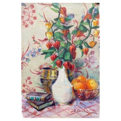 Französischer Impressionist aus den frühen 1900er Jahren, signiertes Blumenaquarell von Marie Carreau