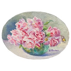 Französisches impressionistisches Blumenaquarell von Marie Carreau, signiert, frühe 1900er Jahre