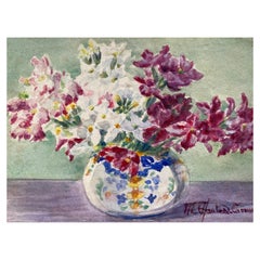 Early 1900
s French Impressionist Signed Flower Watercolour by Marie Carreau Early 1900
s French Impressionist Signed Flower Watercolour by Marie Carreau