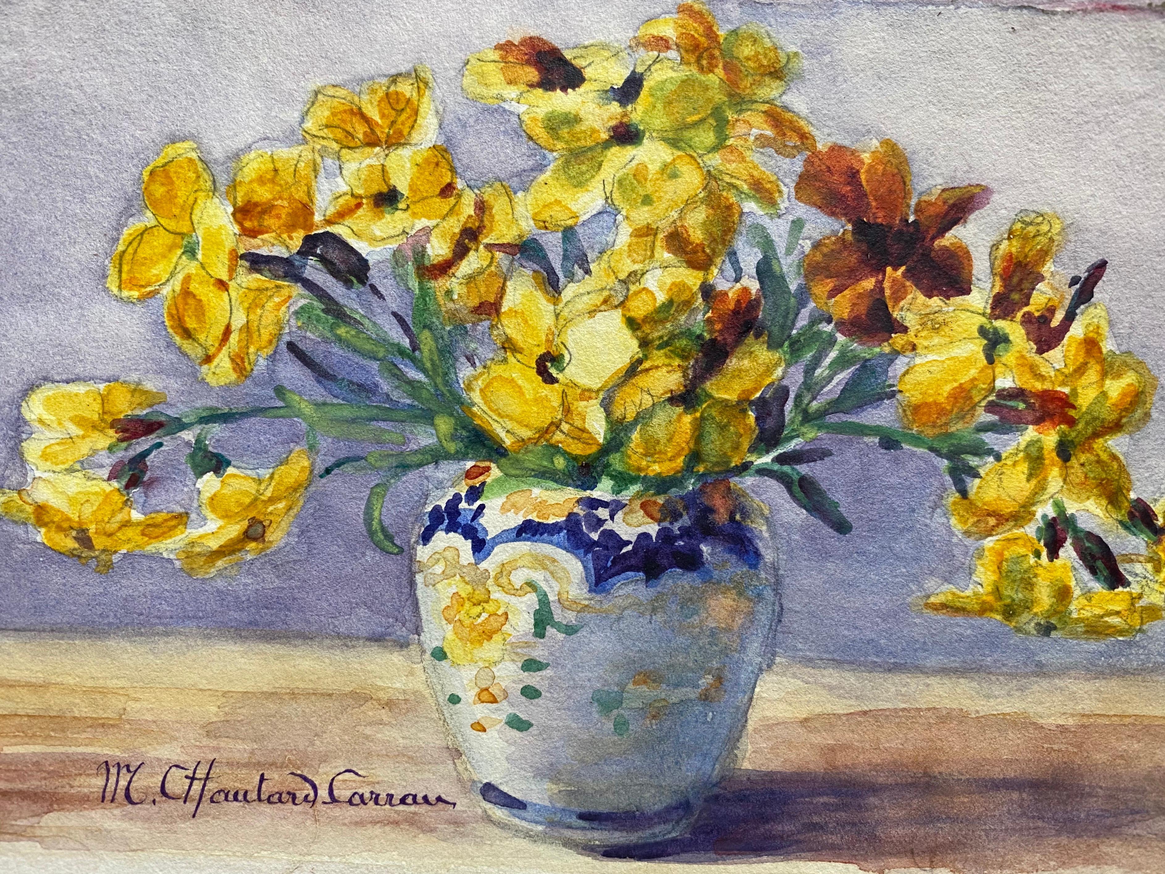 Early 1900's French Impressionist Signed Flower Watercolours Marie Carreau In Good Condition For Sale In Cirencester, GB