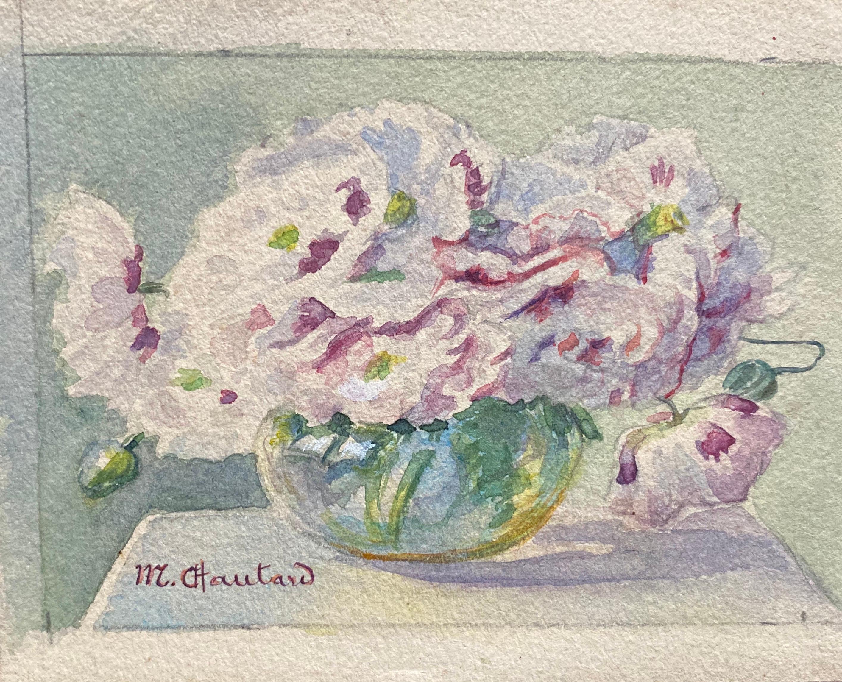 Early 1900's French Impressionist Signed Flower Watercolours Marie Carreau In Good Condition For Sale In Cirencester, GB