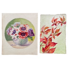 Französische impressionistische Blumen-Aquarelle der frühen 1900er Jahre, signiert Marie Carreau