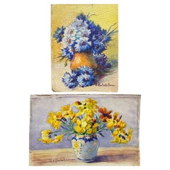 Französische impressionistische Blumen-Aquarelle der frühen 1900er Jahre, signiert Marie Carreau