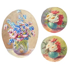 Französische impressionistische Blumen-Aquarelle der frühen 1900er Jahre, signiert Y Marie Carreau