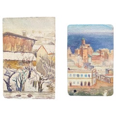 Französischer Impressionist der frühen 1900er Jahre, signierte Landschafts-Aquarelle Marie Carreau