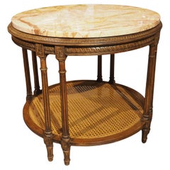 Anfang 1900 Französisch Louis XVI-Stil Marmorplatte Beistelltisch mit Caned unten