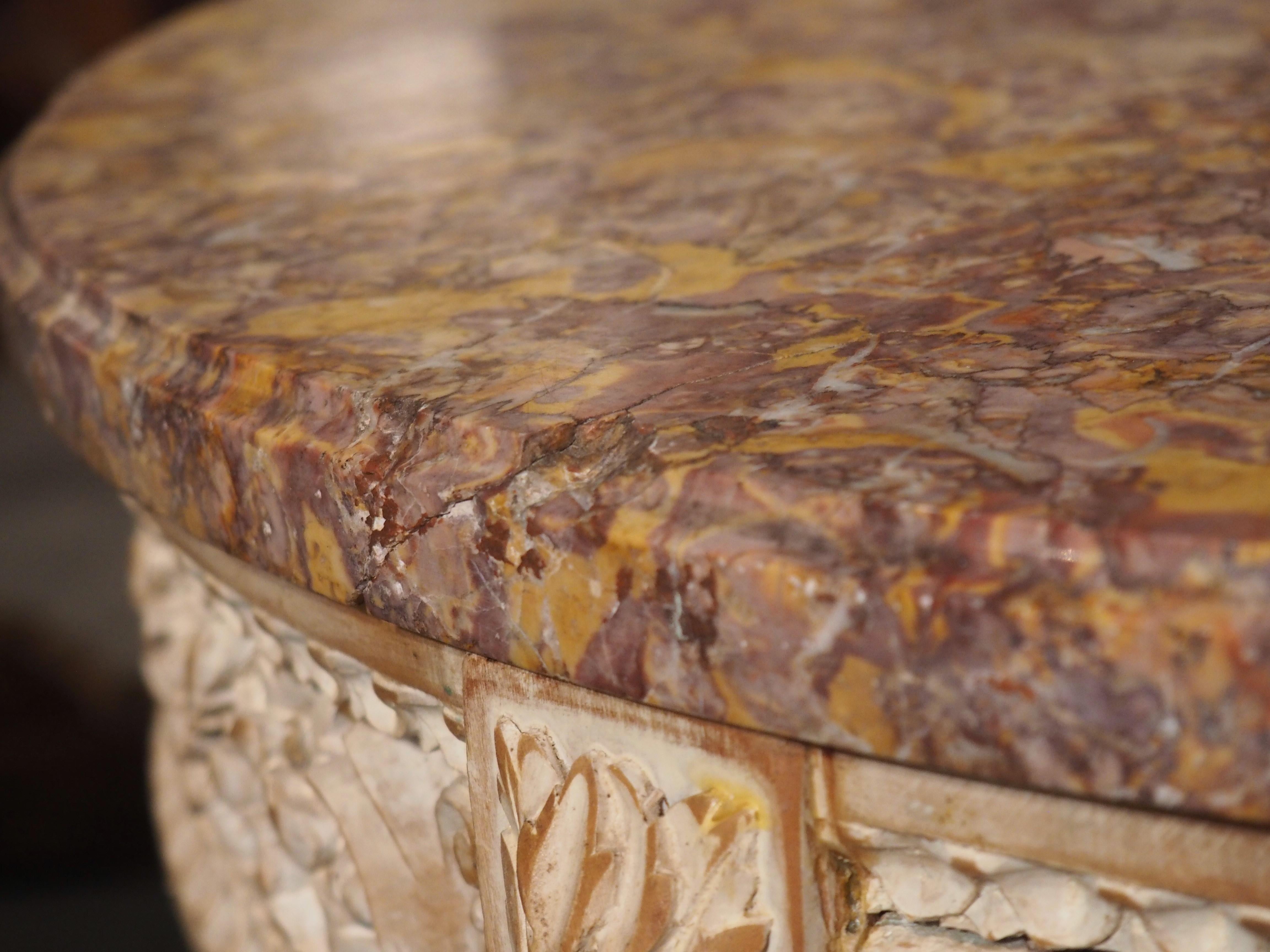 Early 1900s French Louis XVI Style Parcel Painted Side Table with Marble Top 7