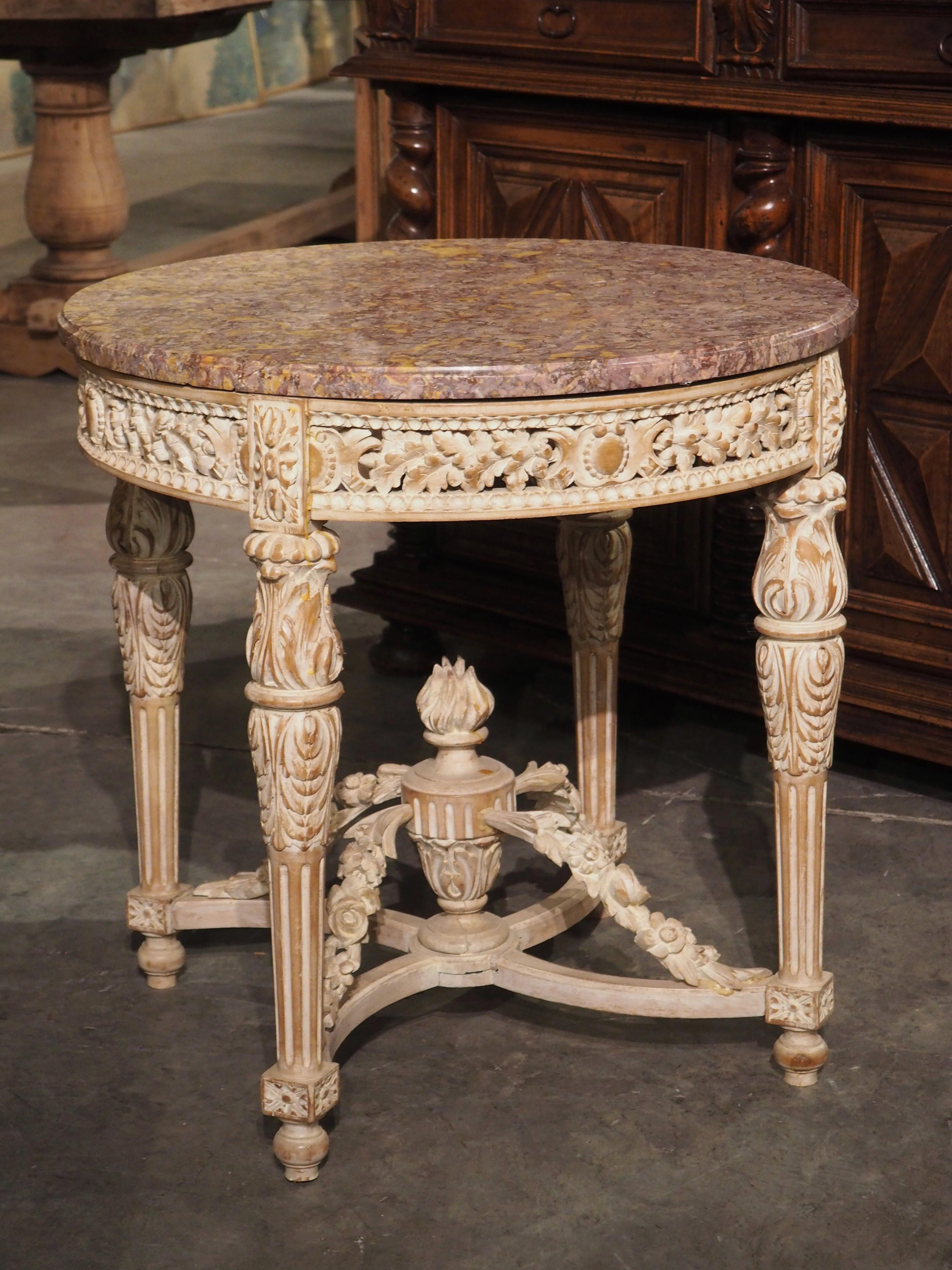 Early 1900s French Louis XVI Style Parcel Painted Side Table with Marble Top 8
